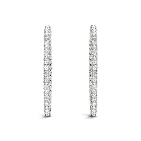 14k White Gold Diamond Hoop Earrings with Shared Prong Setting (2 cttw) - Peelerie