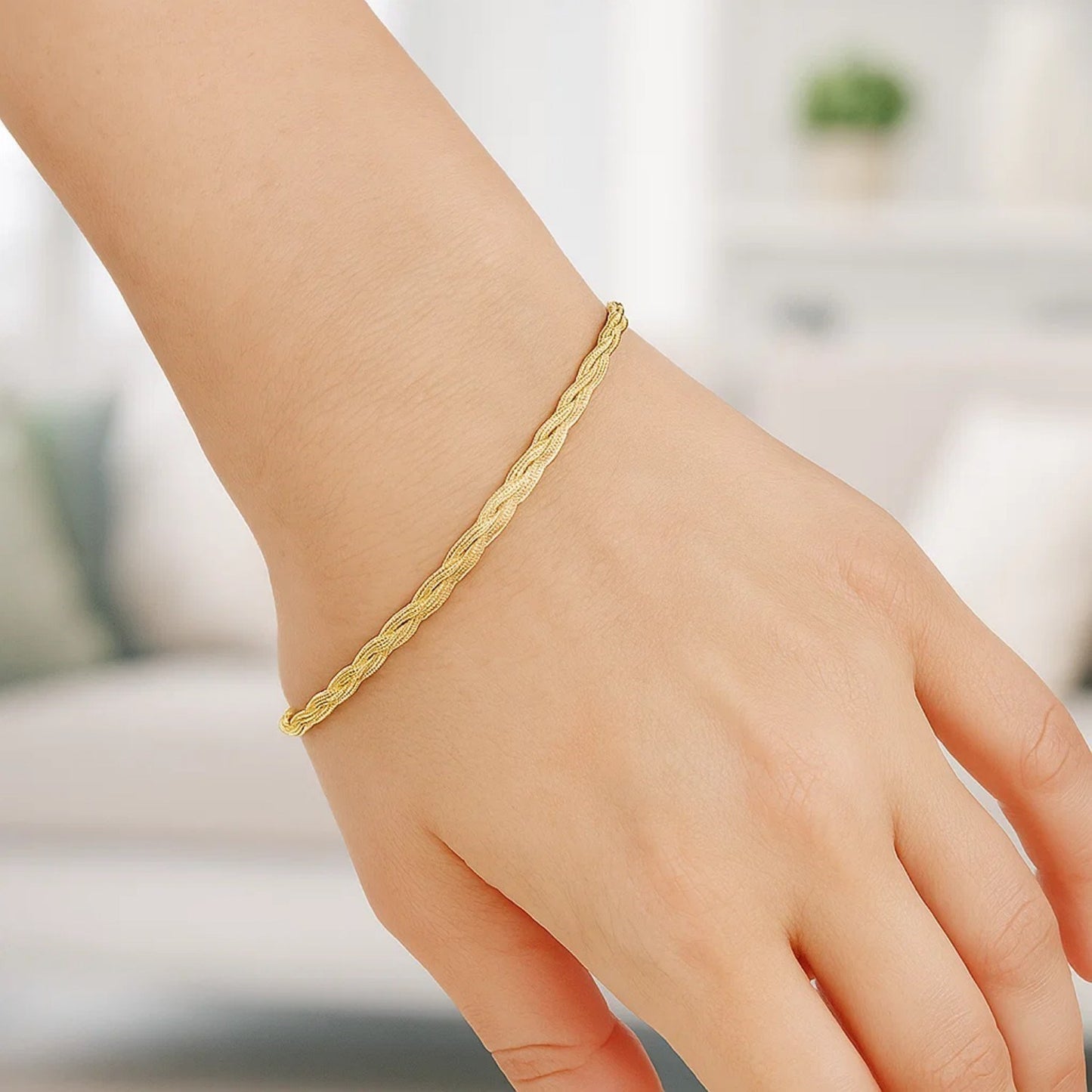 14k Yellow Gold Braided Herringbone Bracelet (3.20 mm)