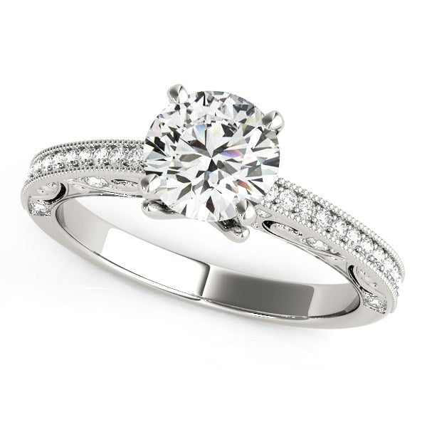 14k White Gold Antique Pronged Round Diamond Engagement Ring (1 1/8 cttw) in a sleek high-contrast midnight luxury editorial