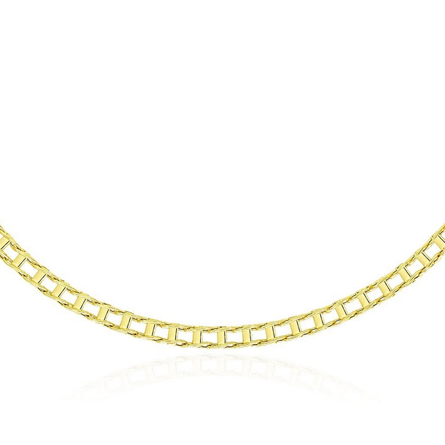14k Yellow Gold Mens Necklace with Track Design Links (5.00 mm) in a sleek high-contrast midnight luxury editorial style