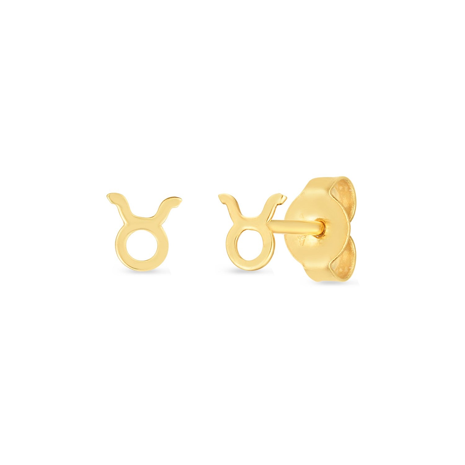 14K Yellow Gold Taurus Stud Earrings in a sleek high-contrast midnight luxury editorial style