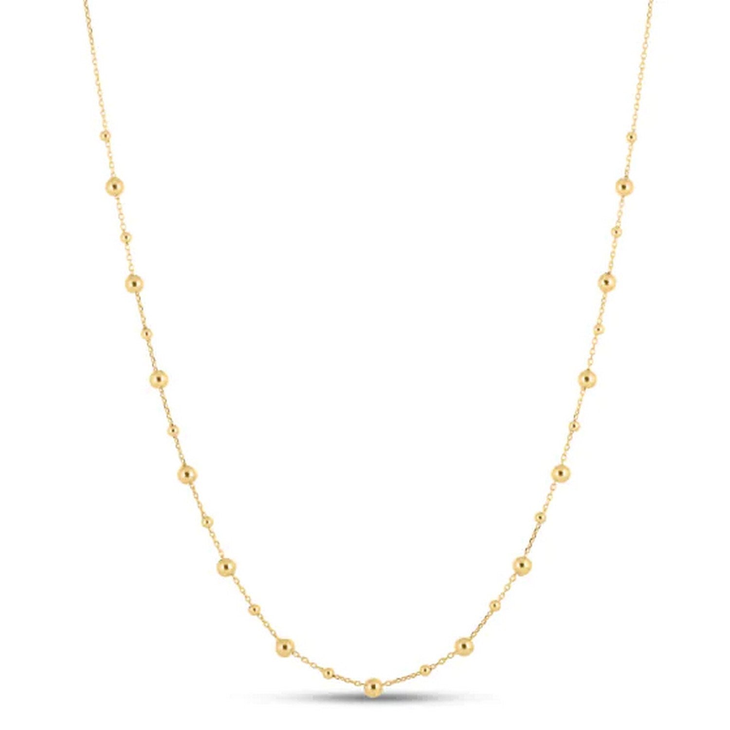 14k Yellow Gold Bead Necklace in a sleek high-contrast midnight luxury editorial style