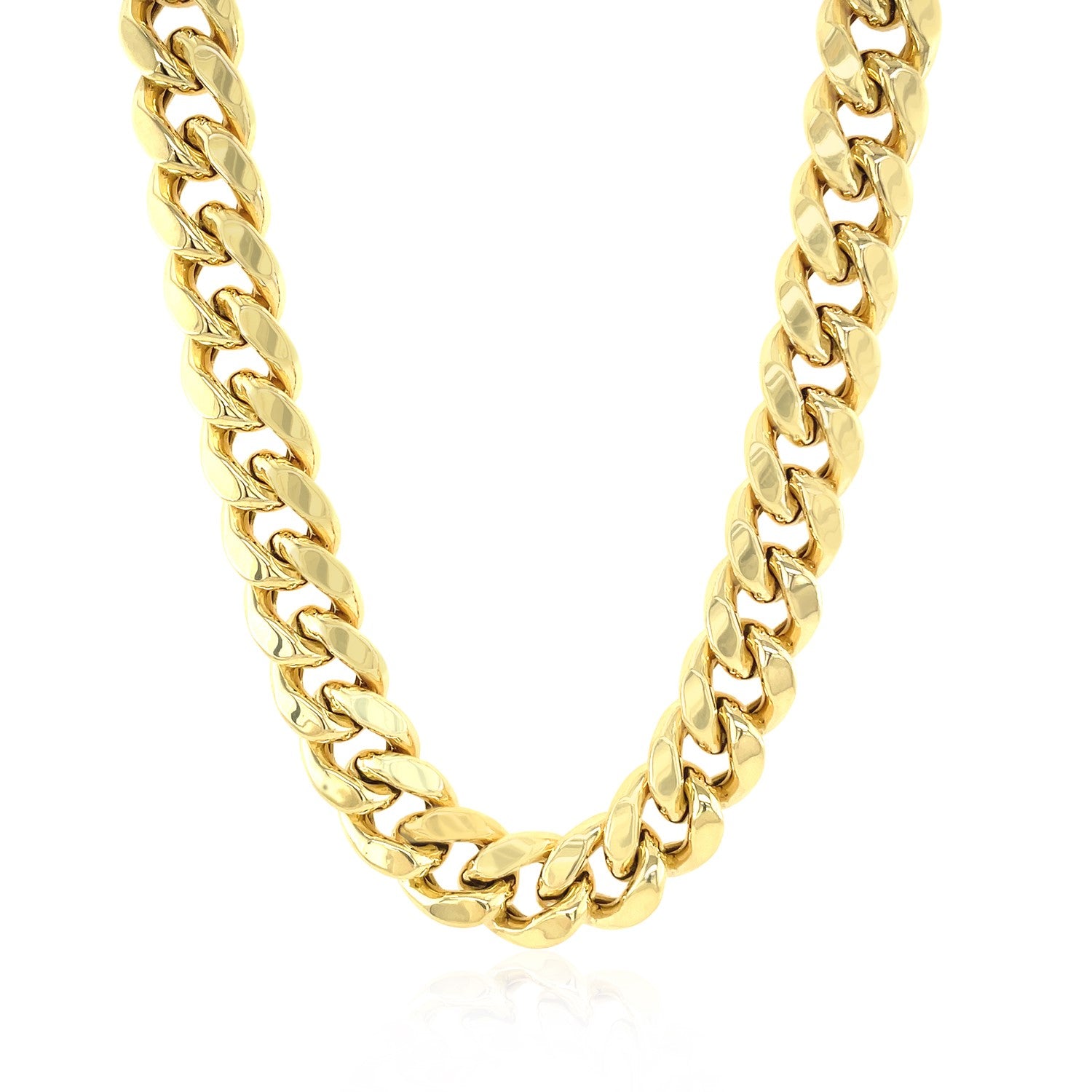 14k Yellow Gold Semi Solid Miami Cuban Chain (10.70 mm) in a sleek high-contrast midnight luxury editorial style