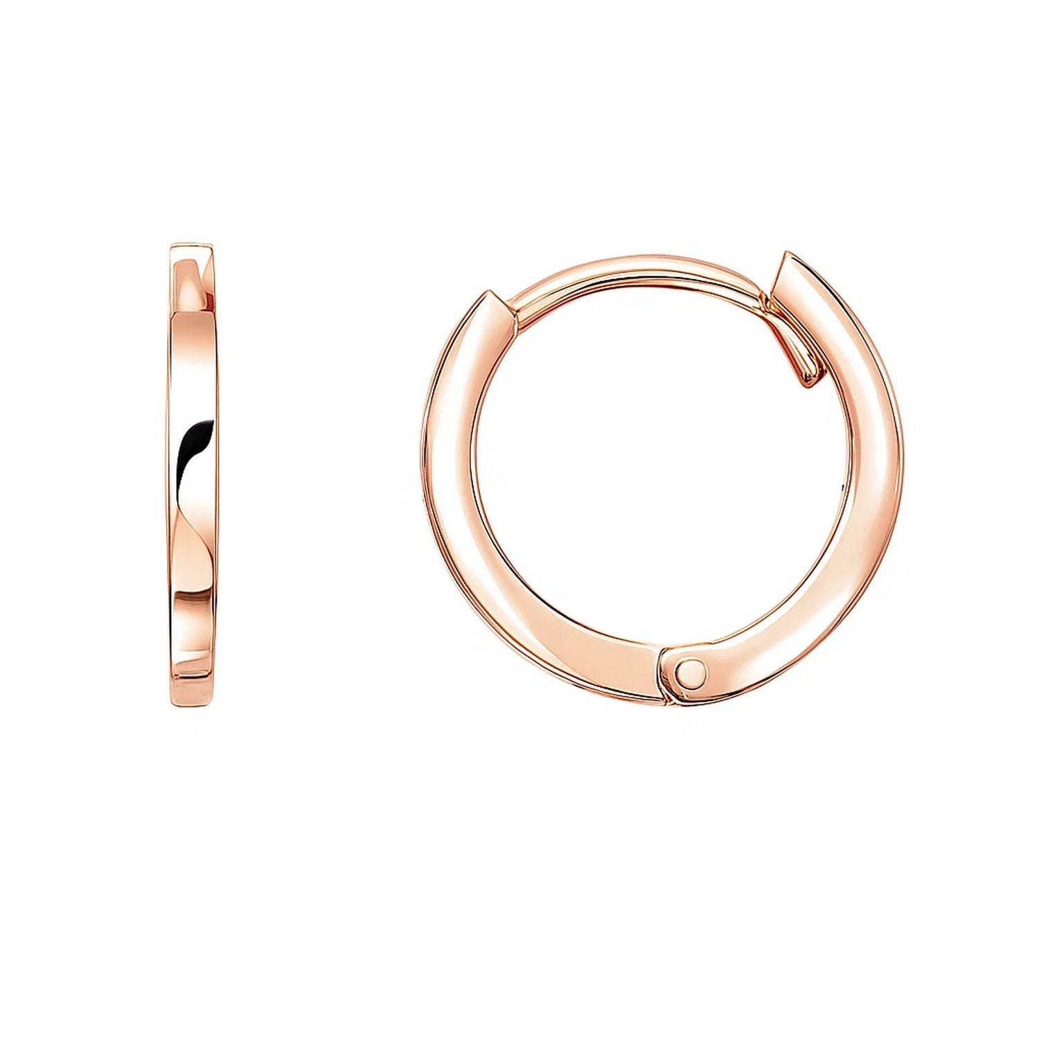 14k Rose Gold Petite Polished Round Hoop Earrings in a sleek high-contrast midnight luxury editorial style