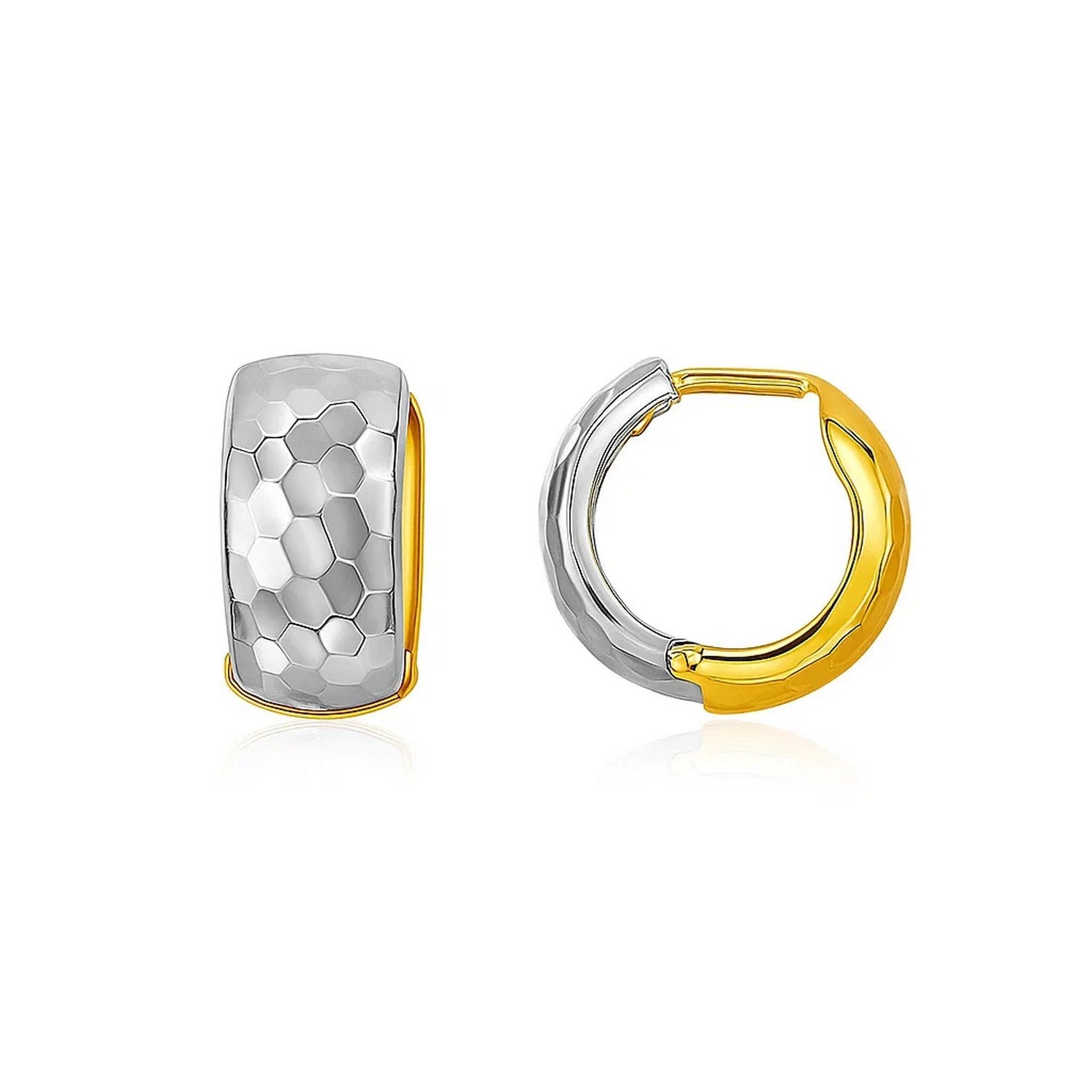 14k Two-Tone Gold Diamond Cut and Interlaced Style Hoop Earrings in a sleek high-contrast midnight luxury editorial style