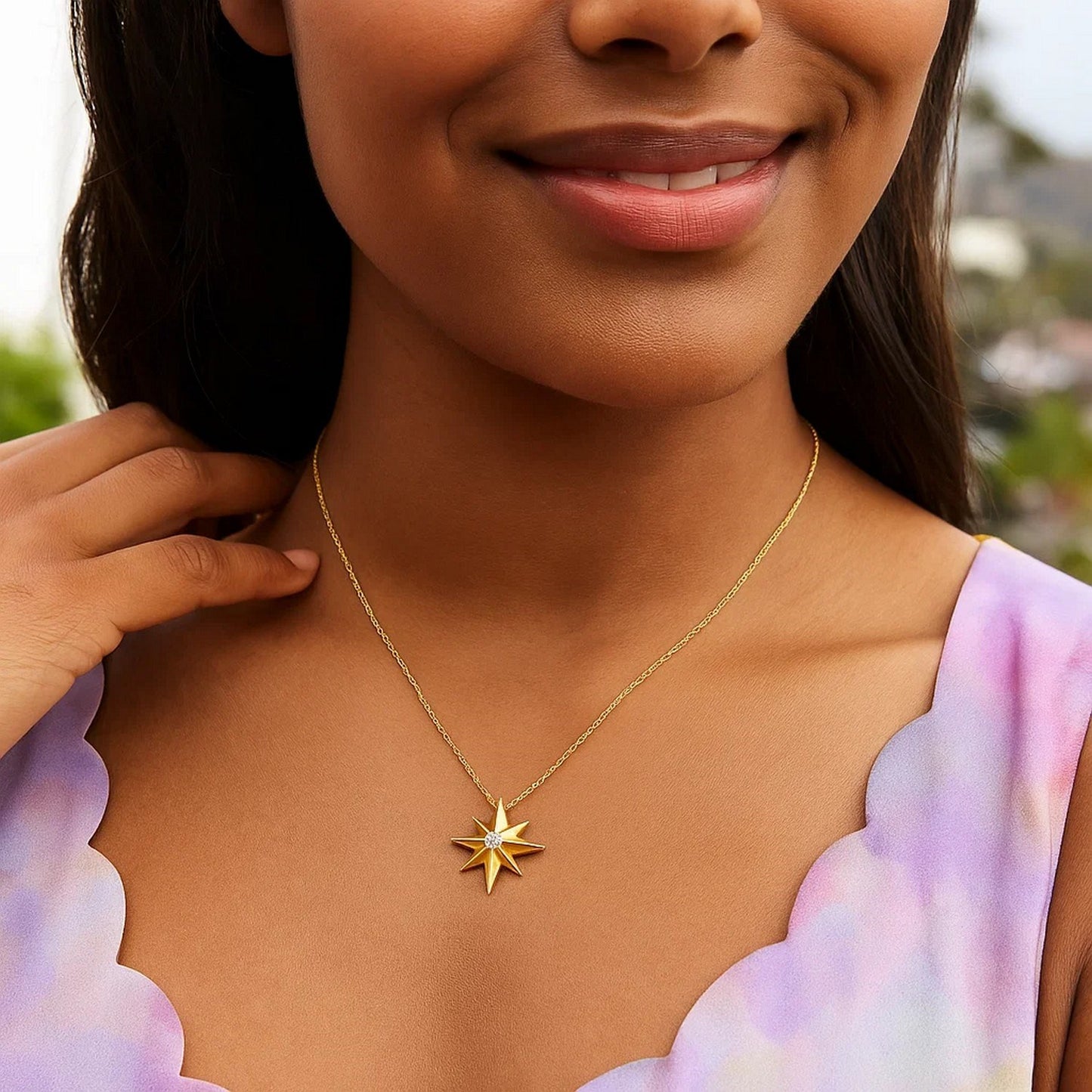14k Yellow Gold High Polish North Star Necklace