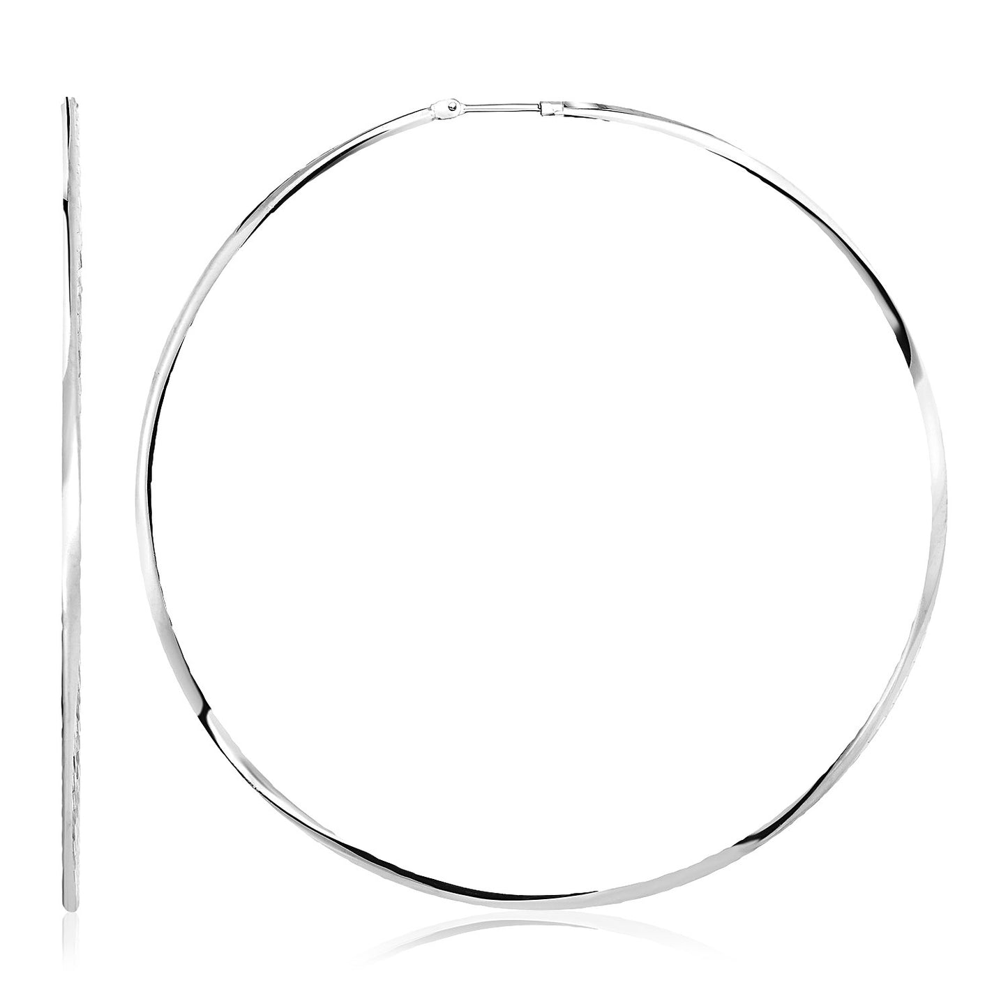 Sterling Silver Large Polished Round Hoop Earrings(70mm) in a sleek high-contrast midnight luxury editorial style