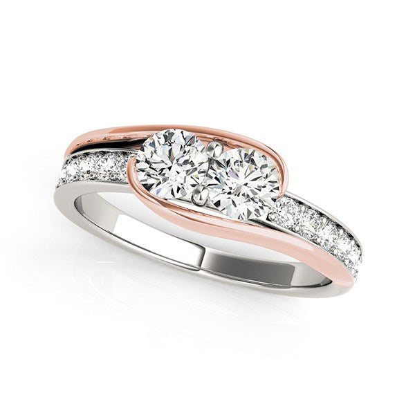 Two Stone Diamond Ring in 14k White And Rose Gold (3/4 cttw) in a sleek high-contrast midnight luxury editorial style