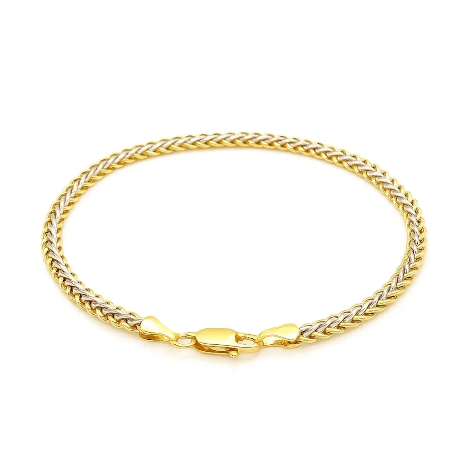 Two-Toned Fine Wheat Chain Bracelet in 10k Yellow and White Gold (3.00 mm) - Peelerie