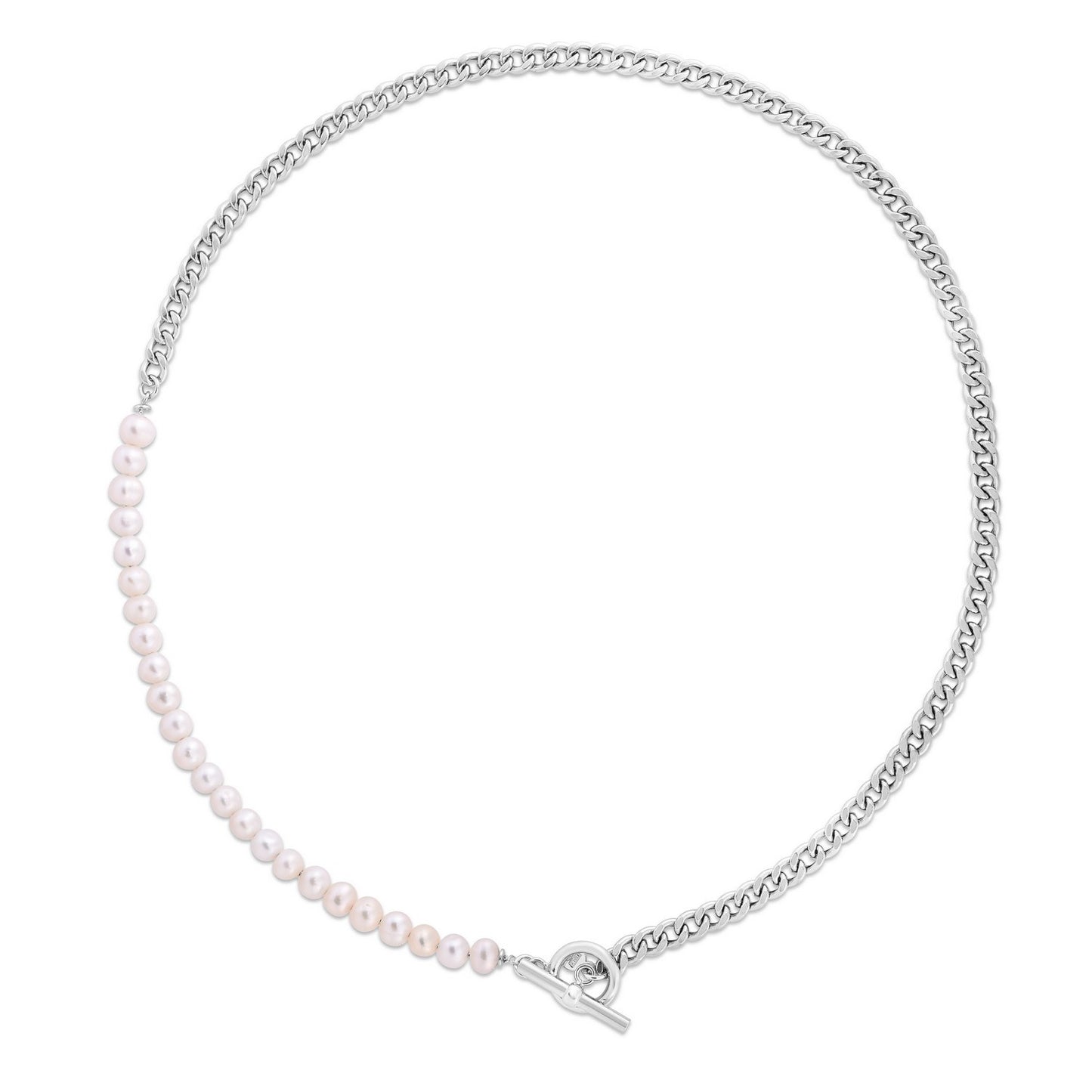Sterling Silver Rhodium Plated Freshwater Pearl Paperclip toggle Necklace