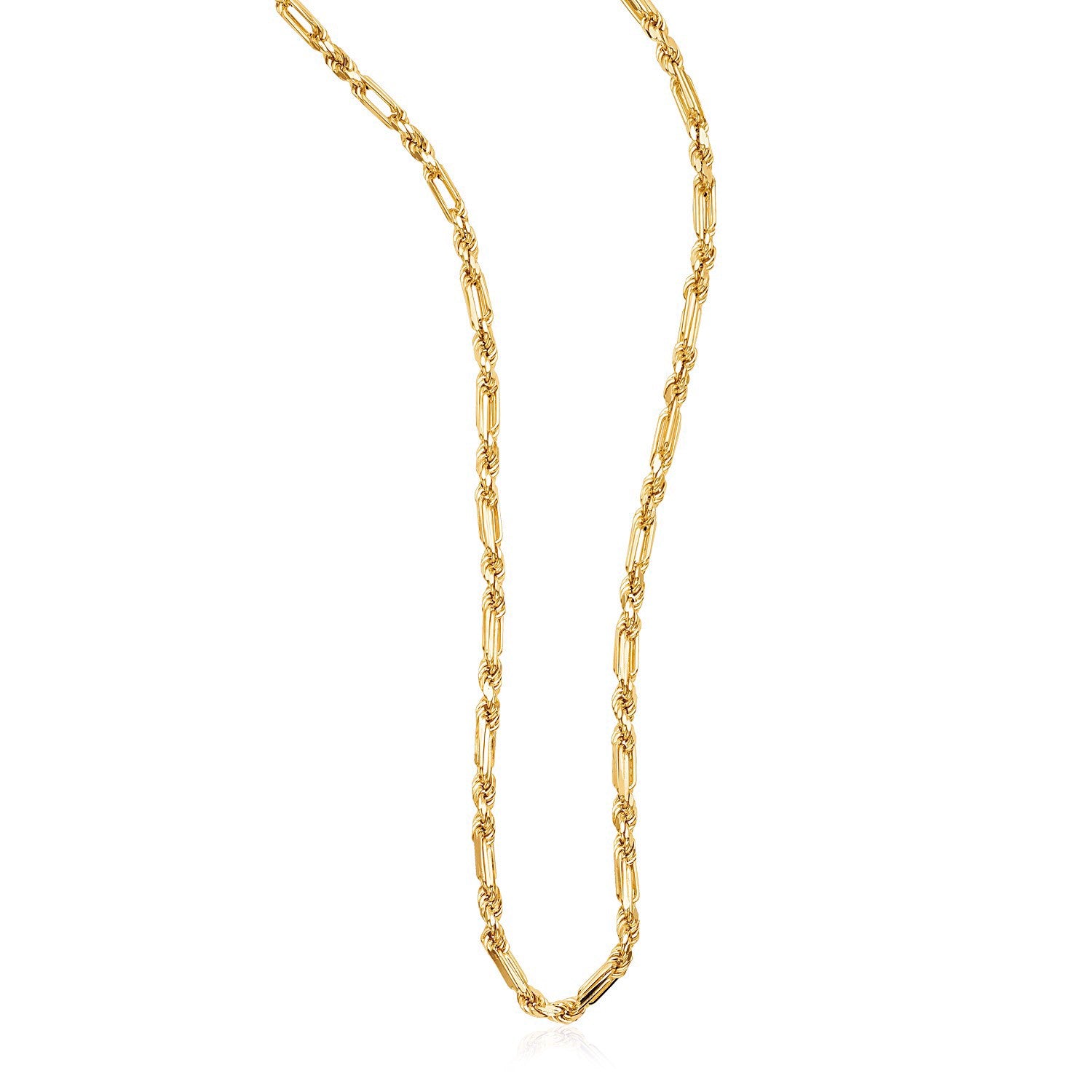 14k Yellow Gold Figaro Chain Necklace in a sleek high-contrast midnight luxury editorial style