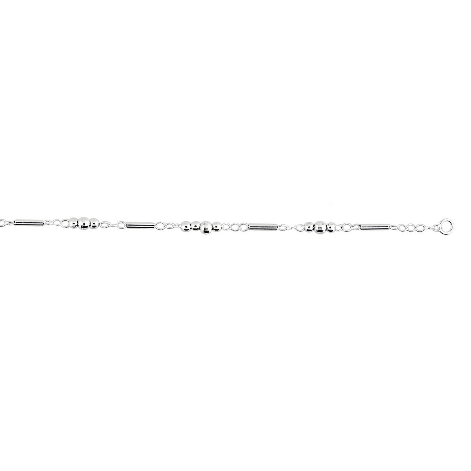 Sterling Silver Anklet with Polished Bars and Beads - Peelerie