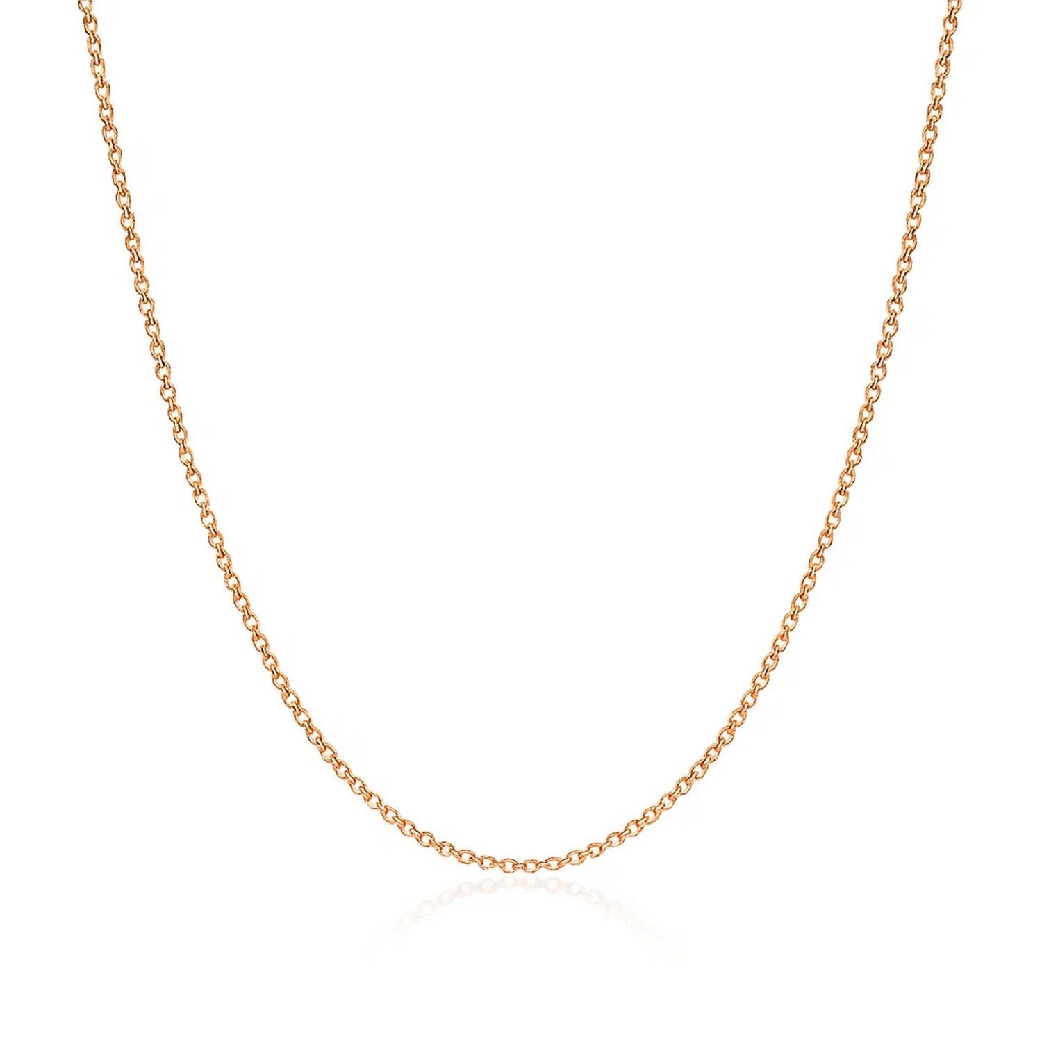 14k Rose Gold Diamond Cut Cable Link Chain (1.10 mm) in a sleek high-contrast midnight luxury editorial style