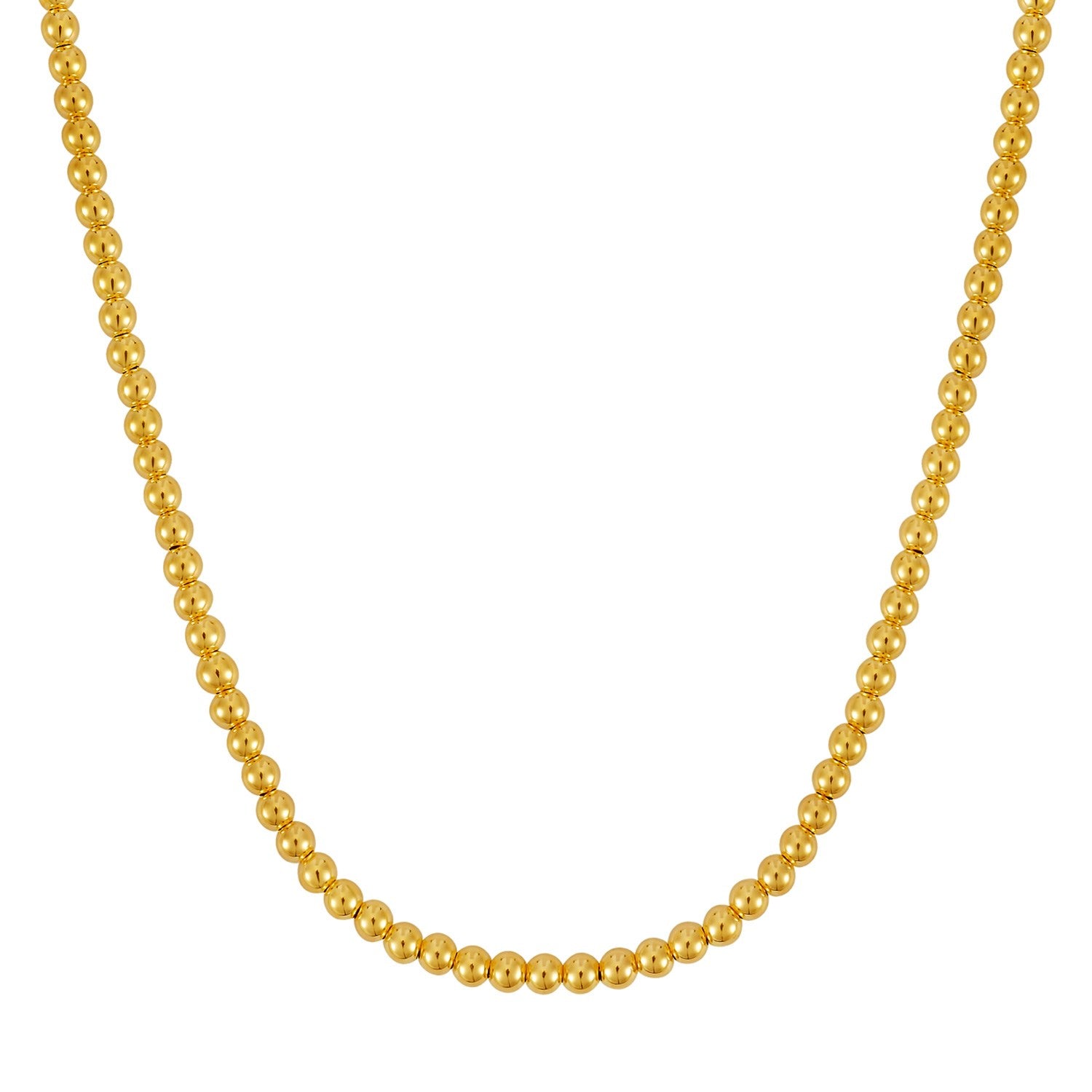 14k Yellow Gold Bead Chain Necklace(5mm) in a sleek high-contrast midnight luxury editorial style