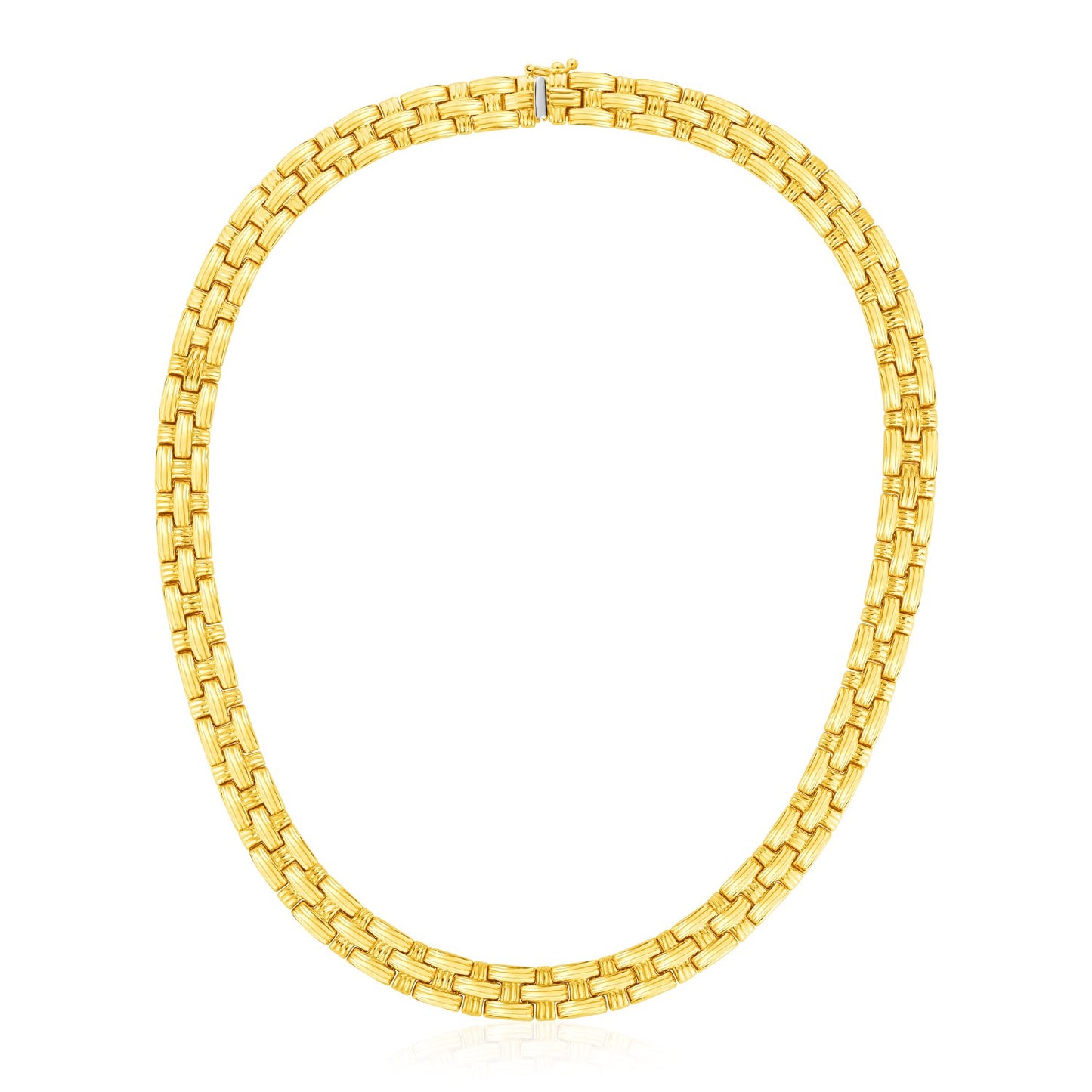 14k Yellow Gold Basket Weave Necklace in a sleek high-contrast midnight luxury editorial style