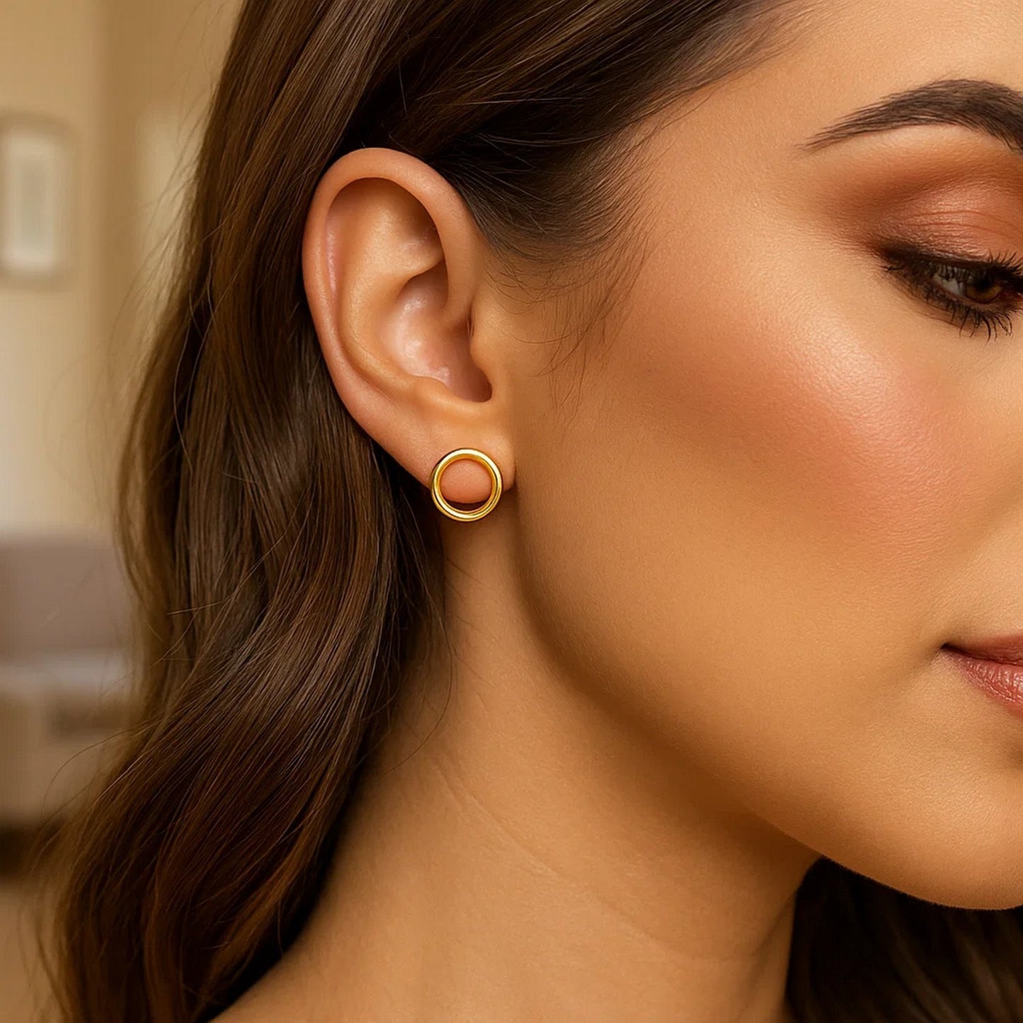 Open Circle Post Earrings in 14k Yellow Gold