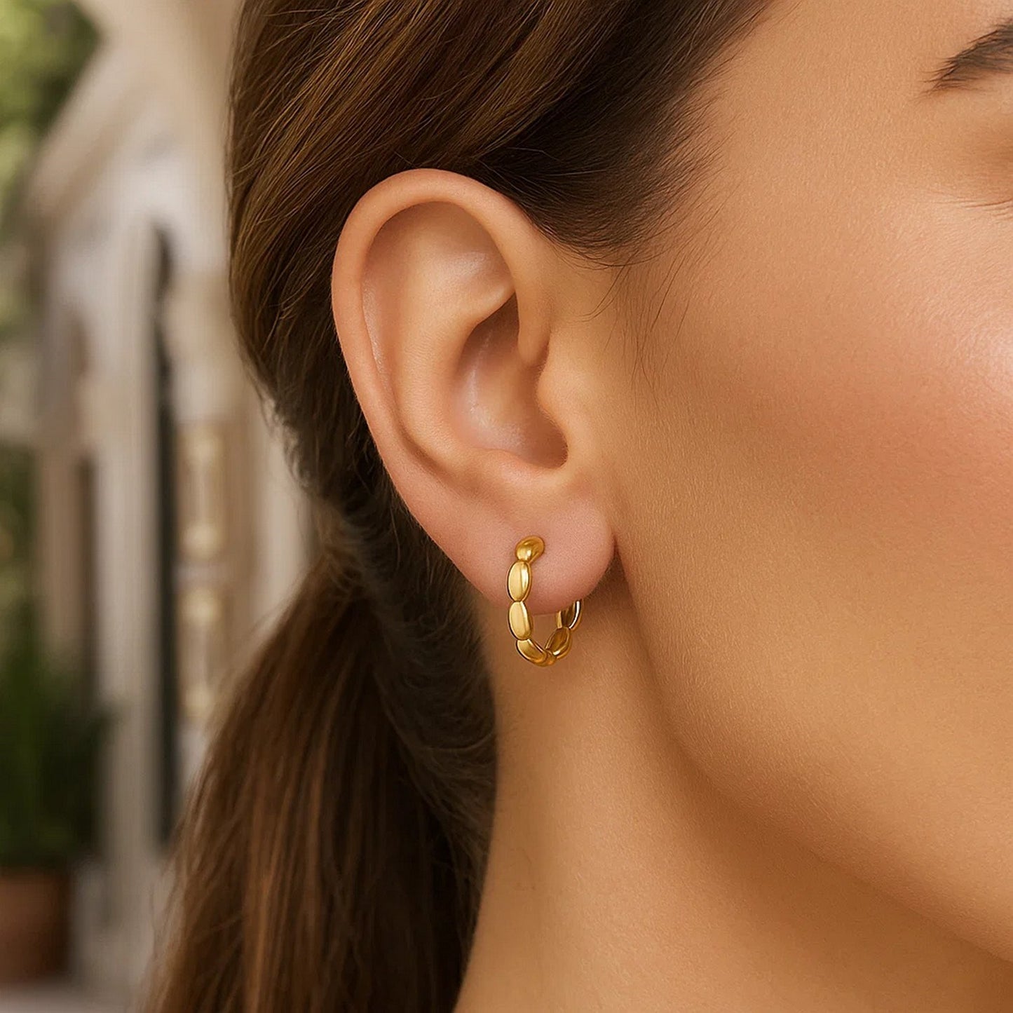 Medium Rice Hoop Earrings in 14K Yellow Gold