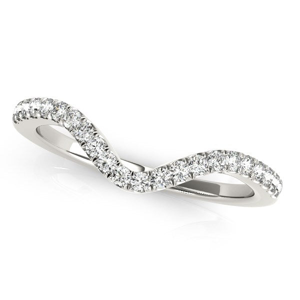 14k White Gold Wavy Design Round Diamond Wedding Ring (1/6 cttw) in a sleek high-contrast midnight luxury editorial style