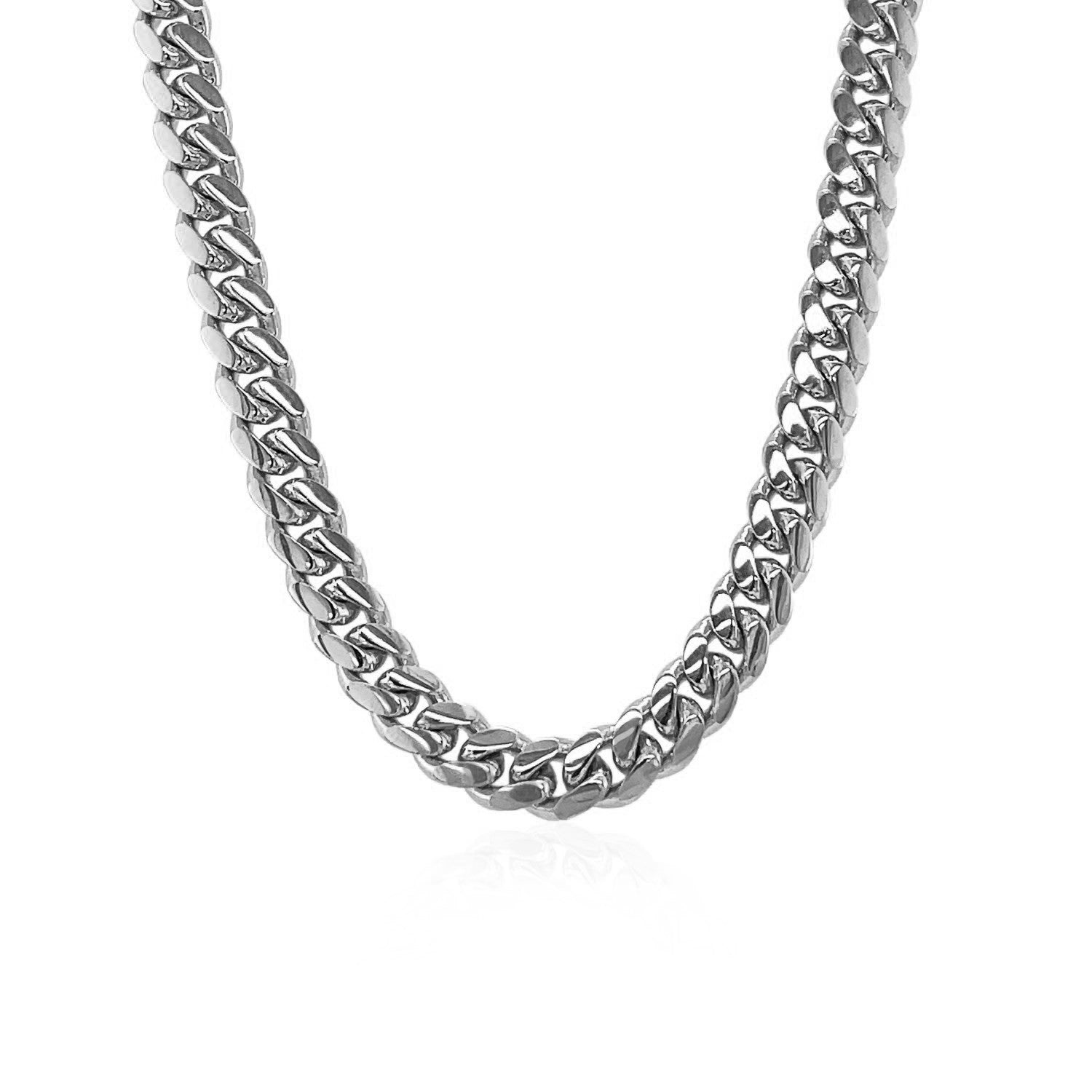 14k White Gold Classic Miami Cuban Solid Chain (5.00 mm) in a sleek high-contrast midnight luxury editorial style