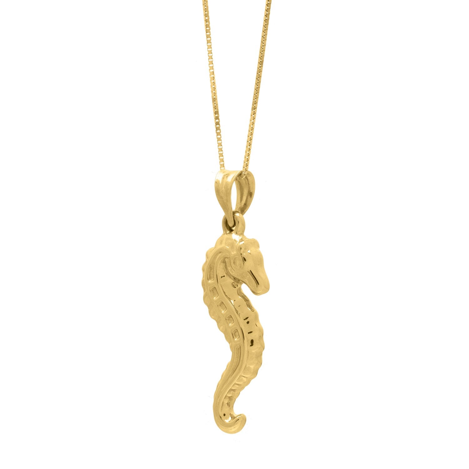 Seahorse Necklace in 10K Yellow Gold in a sleek high-contrast midnight luxury editorial style