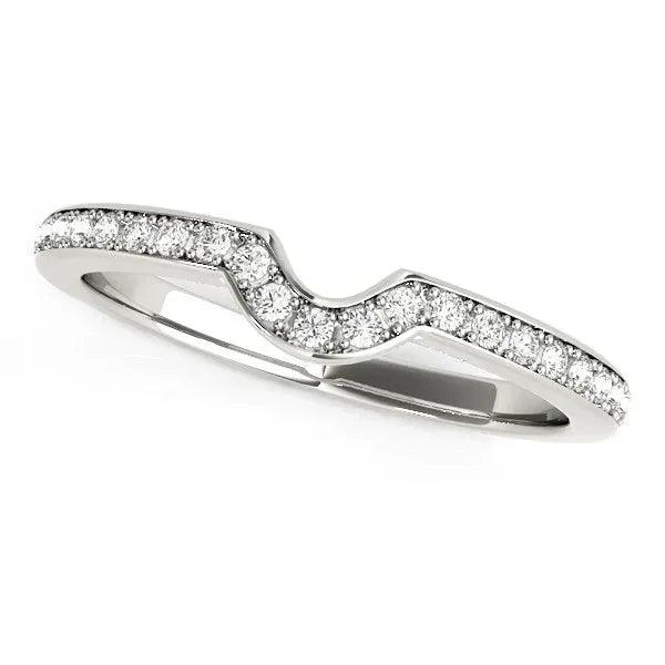 14k White Gold Modern Curved Prong Set Diamond Wedding Band (1/8 cttw) - Peelerie