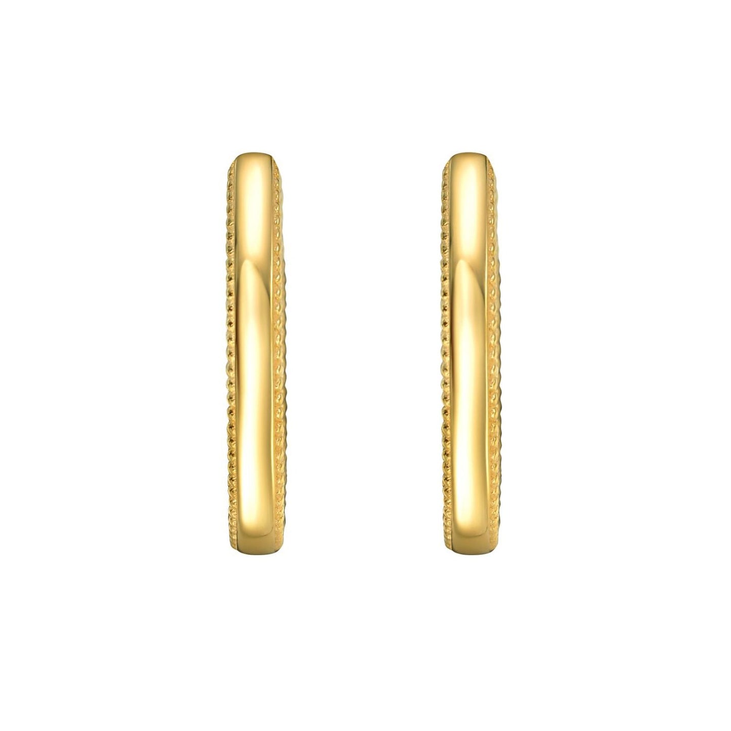 14K Yellow Gold Mini Beaded Oval Huggie Earrings