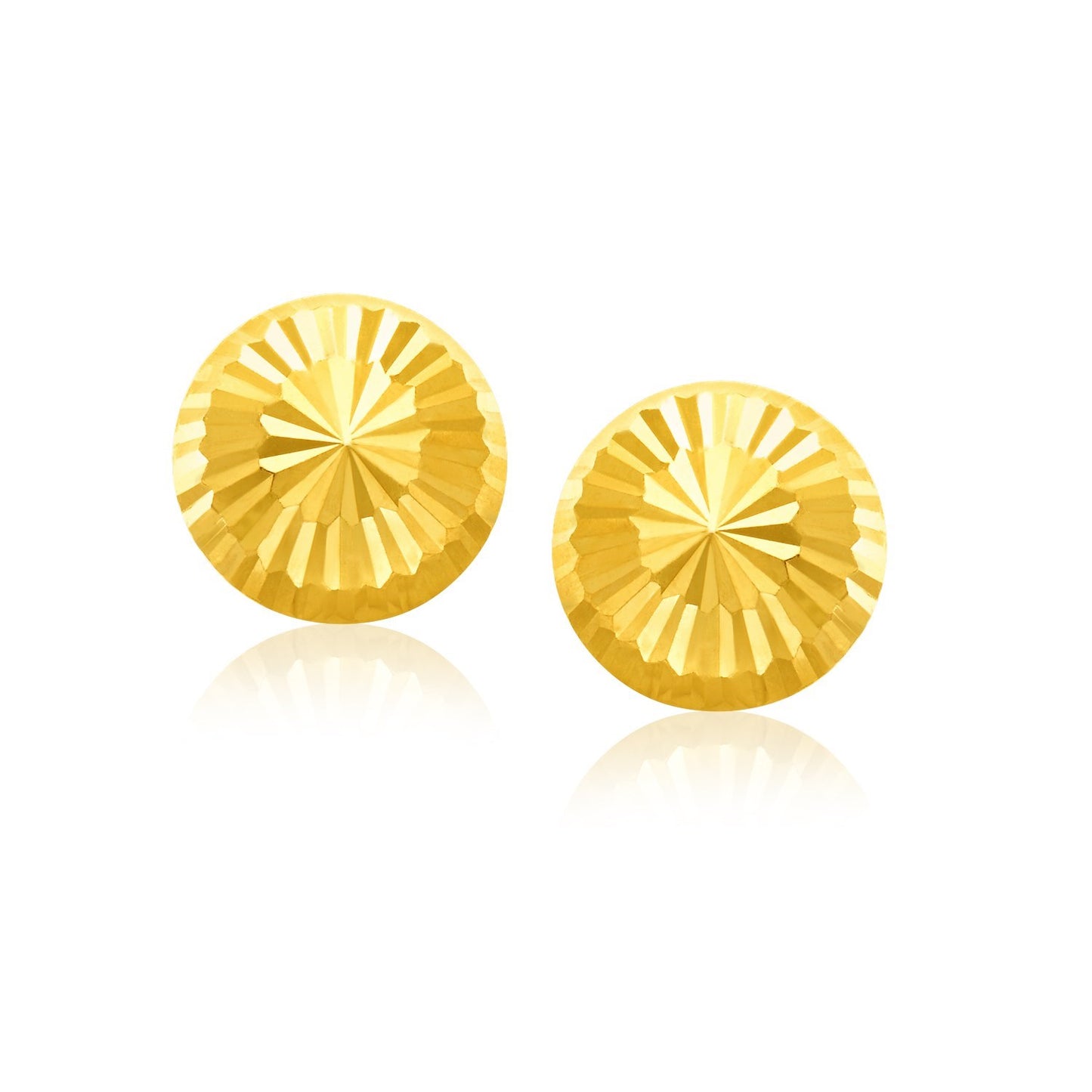 14k Yellow Gold Diamond Cut Flat Design Stud Earrings(8mm) in a sleek high-contrast midnight luxury editorial style