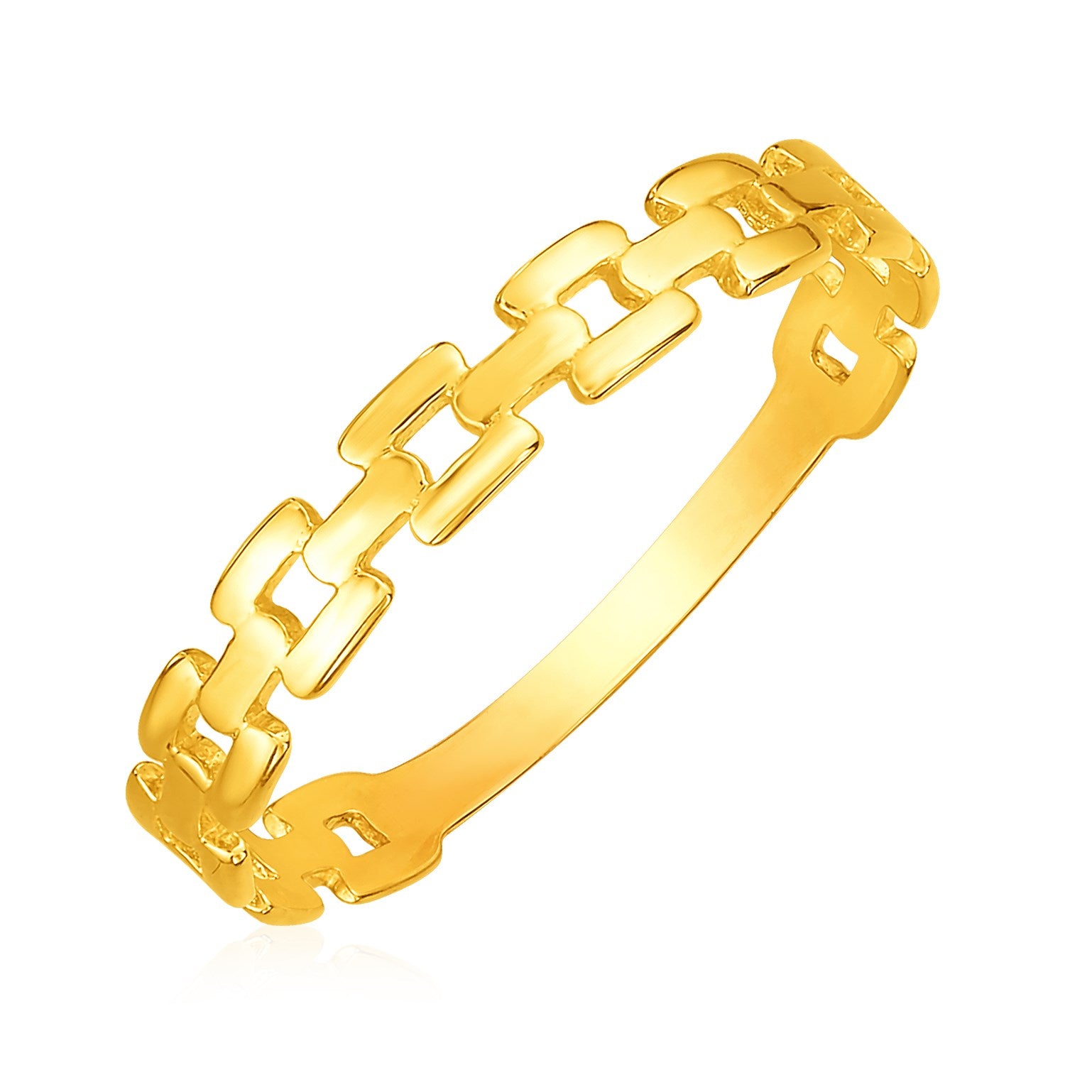 14k Yellow Gold Chain Link Ring(1.50 mm) in a sleek high-contrast midnight luxury editorial style