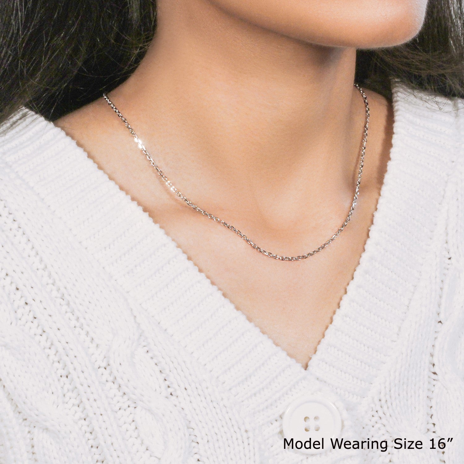 18k White Gold Diamond Cut Cable Link Chain (1.90 mm) in a sleek high-contrast midnight luxury editorial style