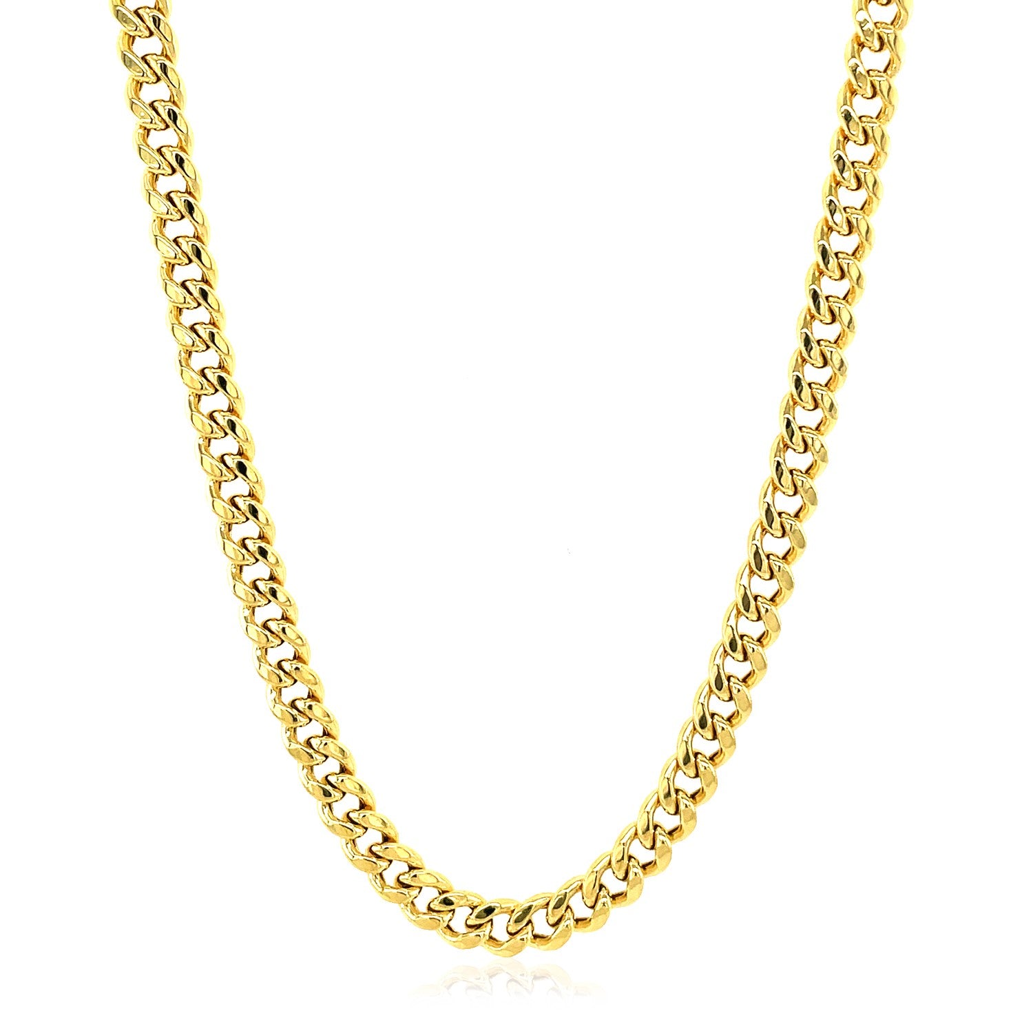 14k Yellow Gold Semi Solid Miami Cuban Chain (4.50 mm) in a sleek high-contrast midnight luxury editorial style