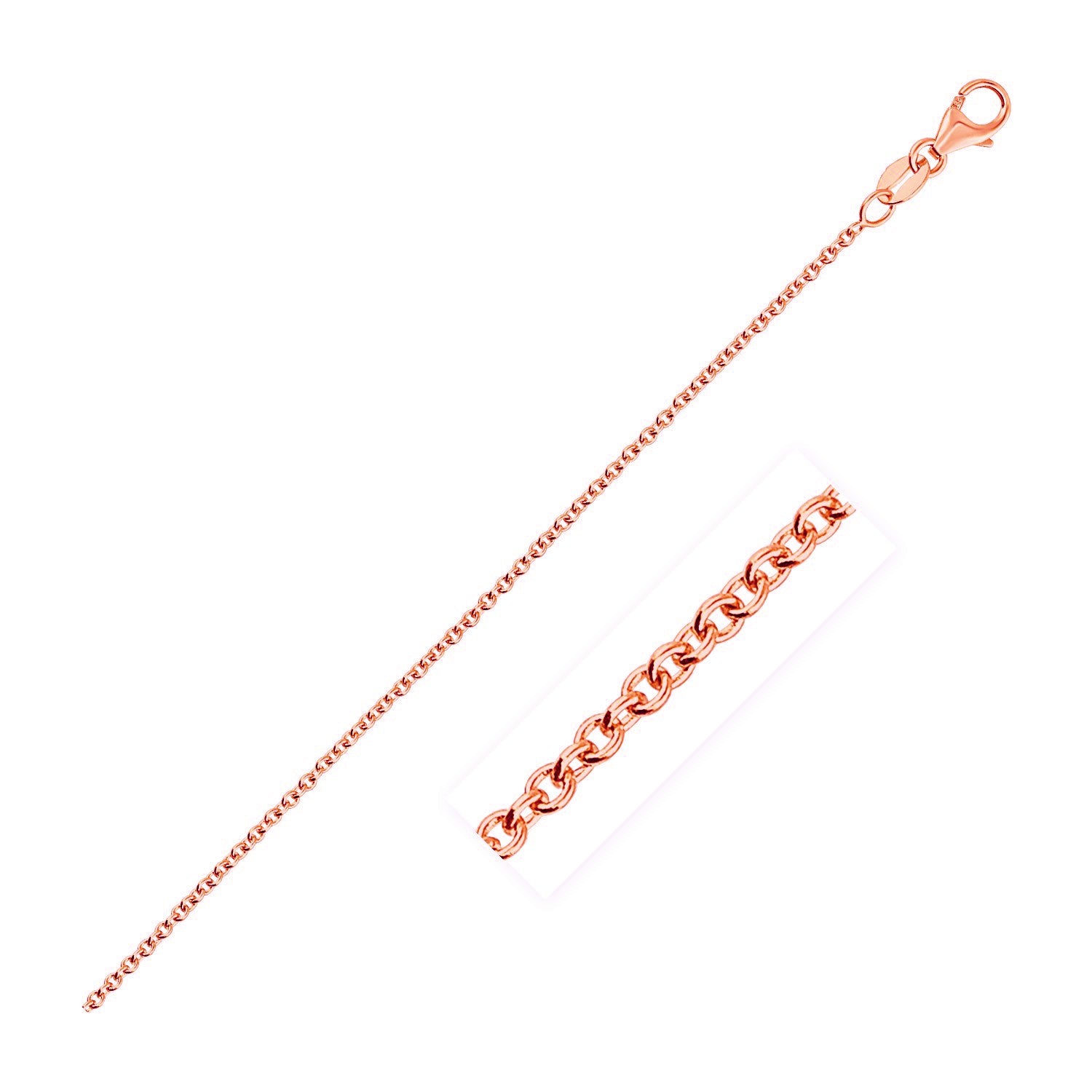 14k Rose Gold Round Cable Link Chain (1.25 mm) in a sleek high-contrast midnight luxury editorial style
