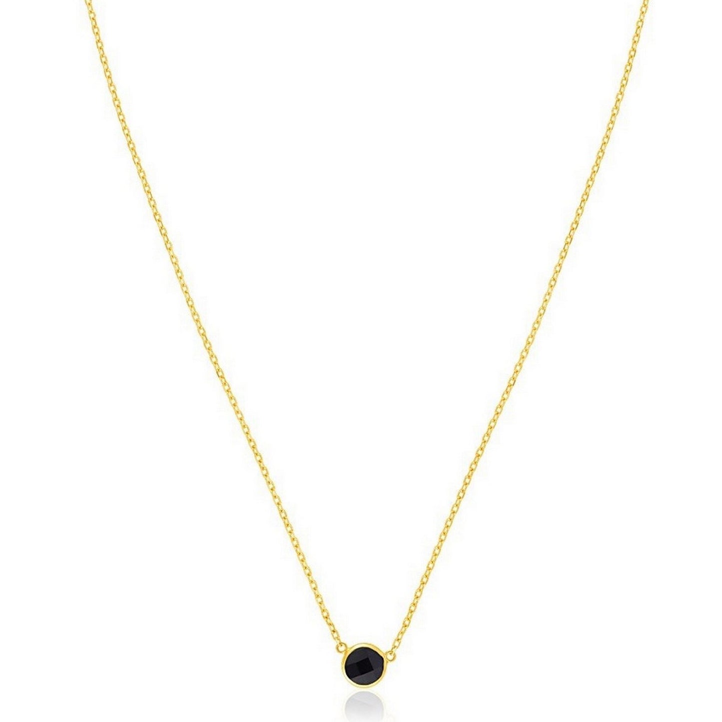 14k Yellow Gold 17 inch Necklace with Round Onyx