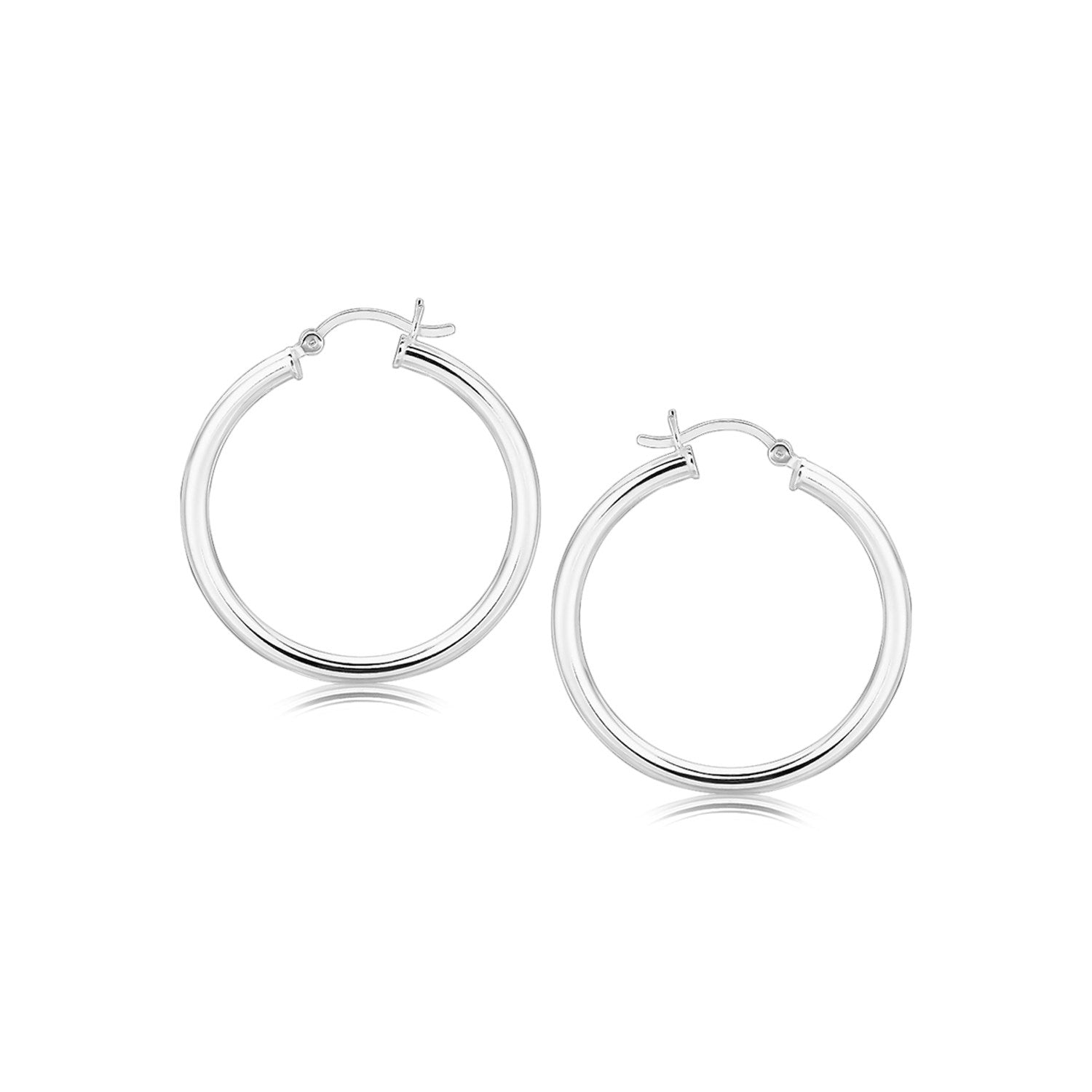 Sterling Silver Hoop Style Earrings with Polished Rhodium Plating (3x30mm) in a sleek high-contrast midnight luxury editorial