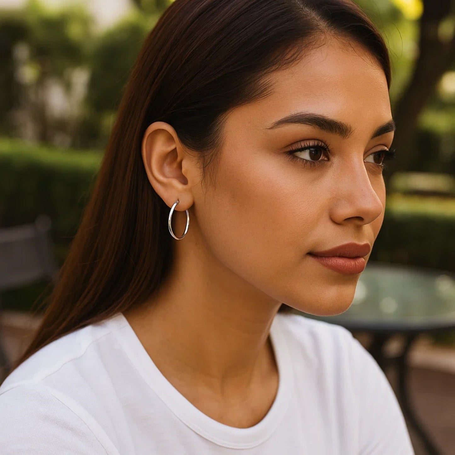 Sterling Silver Hoop Style Earrings with Polished Rhodium Plating (3x30mm) - Peelerie