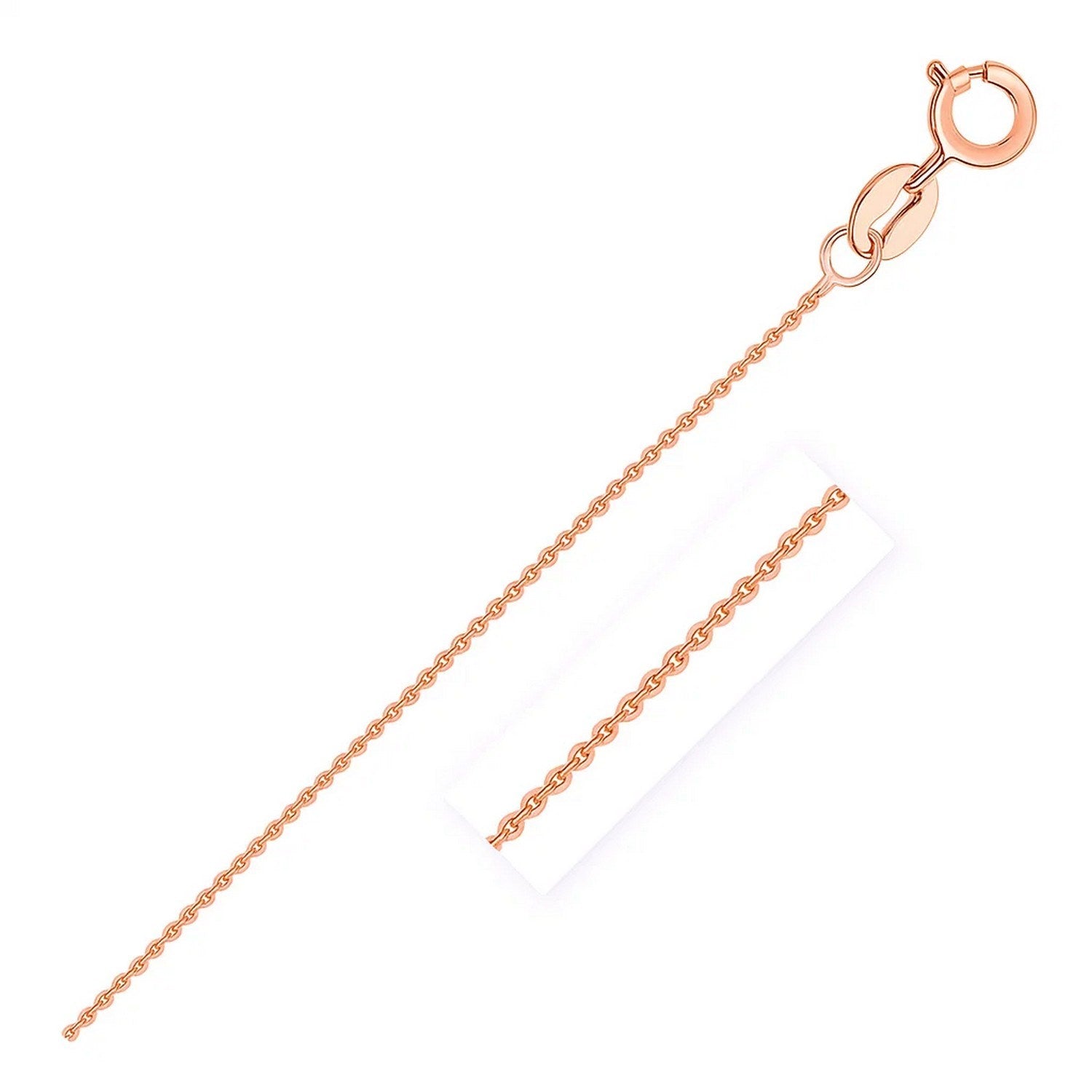 14k Rose Gold Diamond Cut Cable Link Chain (0.68 mm) in a sleek high-contrast midnight luxury editorial style