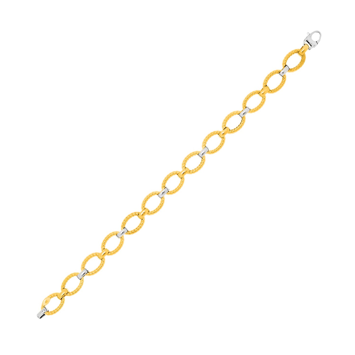 14k Two-Tone Gold Chain Bracelet with Textured Oval Links (6.35 mm) in a sleek high-contrast midnight luxury editorial style