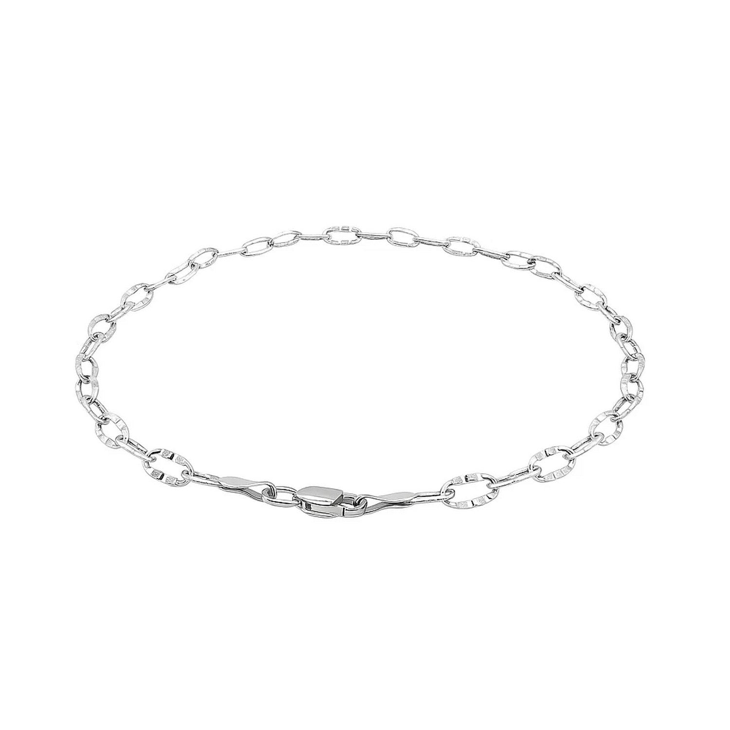 14k White Gold Anklet with Fancy Hammered Oval Links - Peelerie