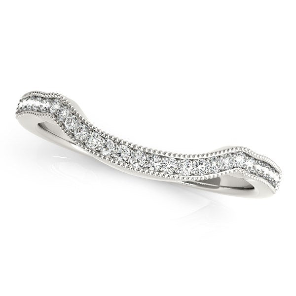 14k White Gold Curvy Style Pave Set Diamond Wedding Band (1/6 cttw) in a sleek high-contrast midnight luxury editorial style