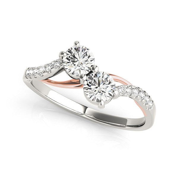 Two Stone Diamond Ring with Curved Band in 14k White And Rose Gold (5/8 cttw) in a sleek high-contrast midnight luxury editor