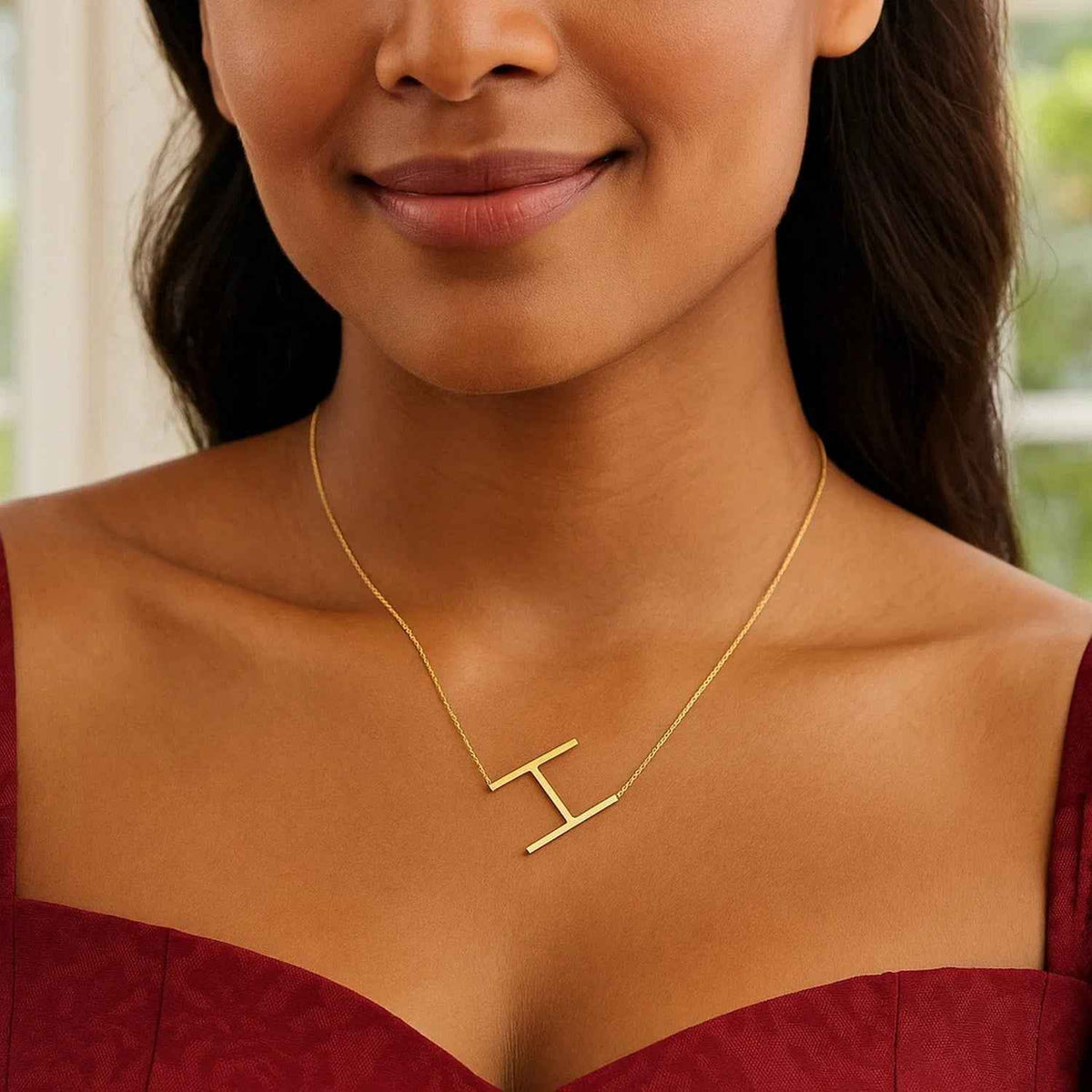 14K Yellow Gold Yours Truly Large Initial H Necklace