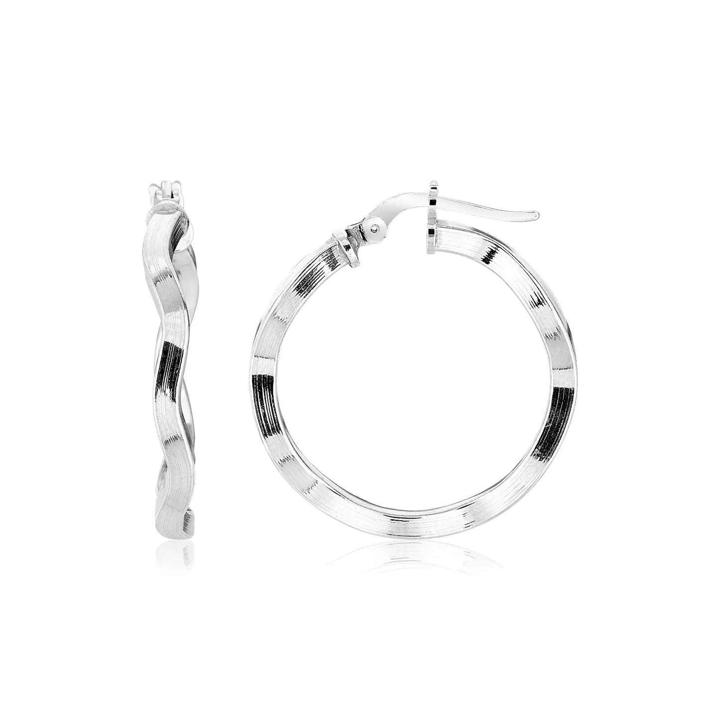 Sterling Silver Round Polished Wavy Profile Hoop Earrings(2x20mm) - Peelerie