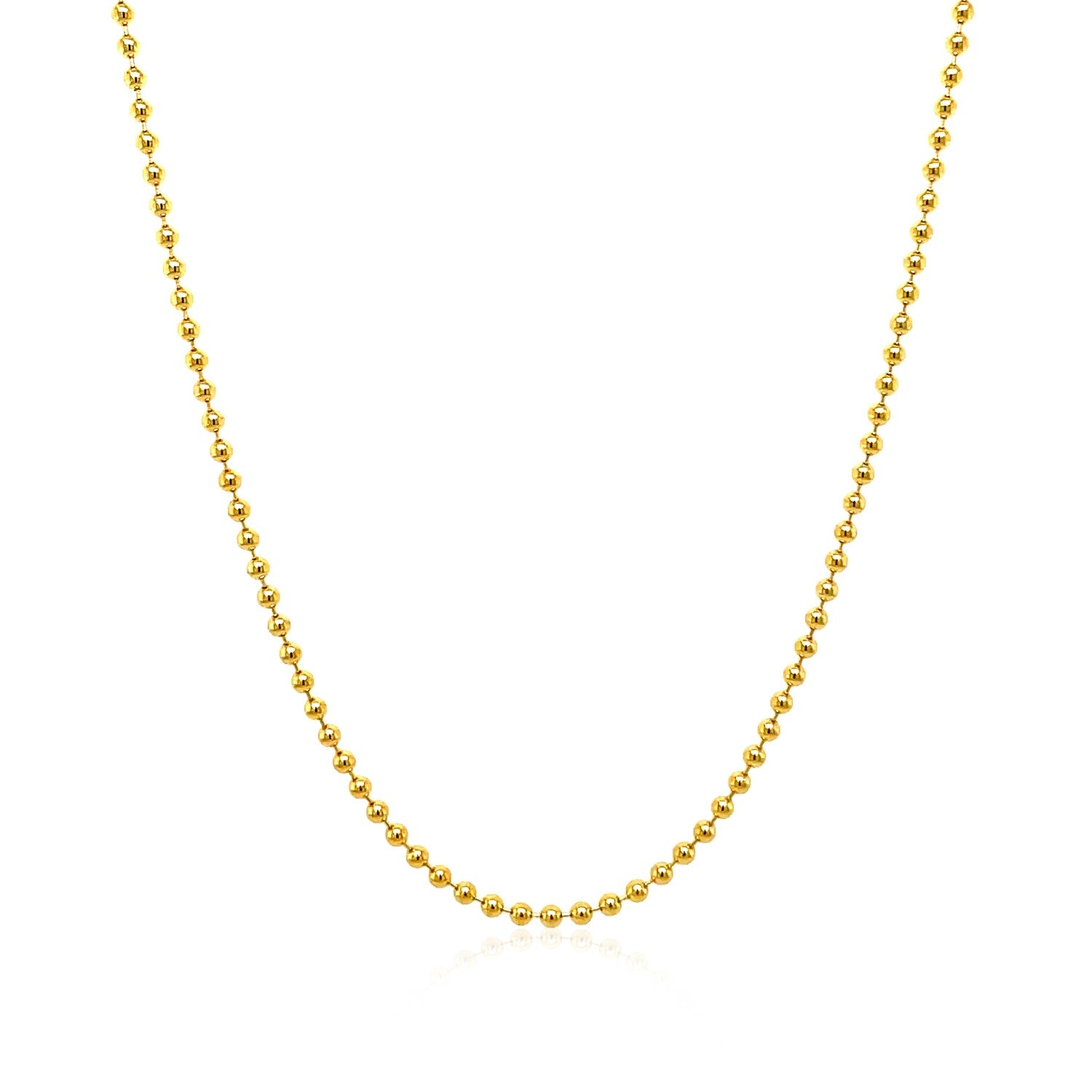 14k Yellow Gold Bead Chain 1.5mm (1.50 mm) in a sleek high-contrast midnight luxury editorial style