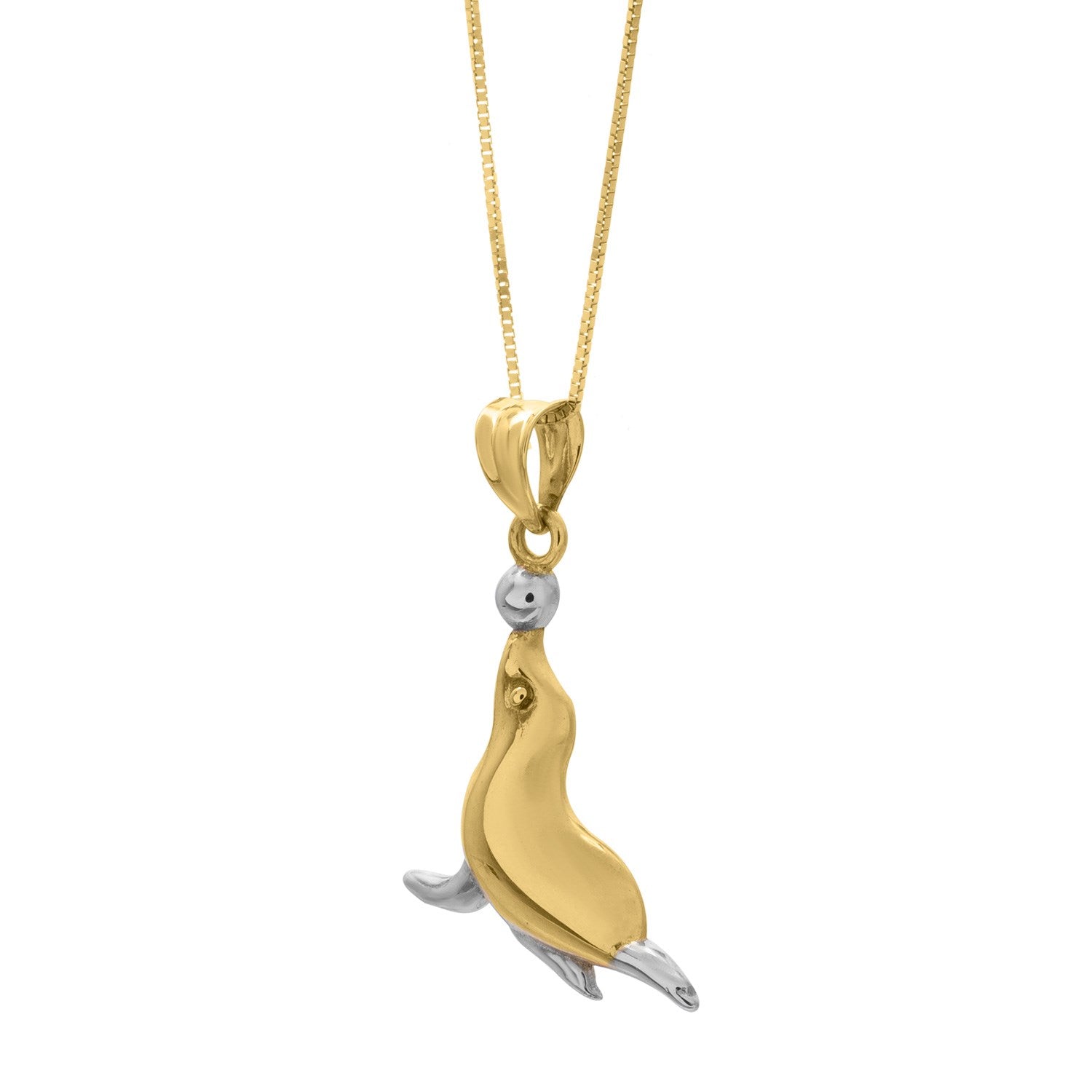 Seal Necklace in 10k Two Tone Gold in a sleek high-contrast midnight luxury editorial style