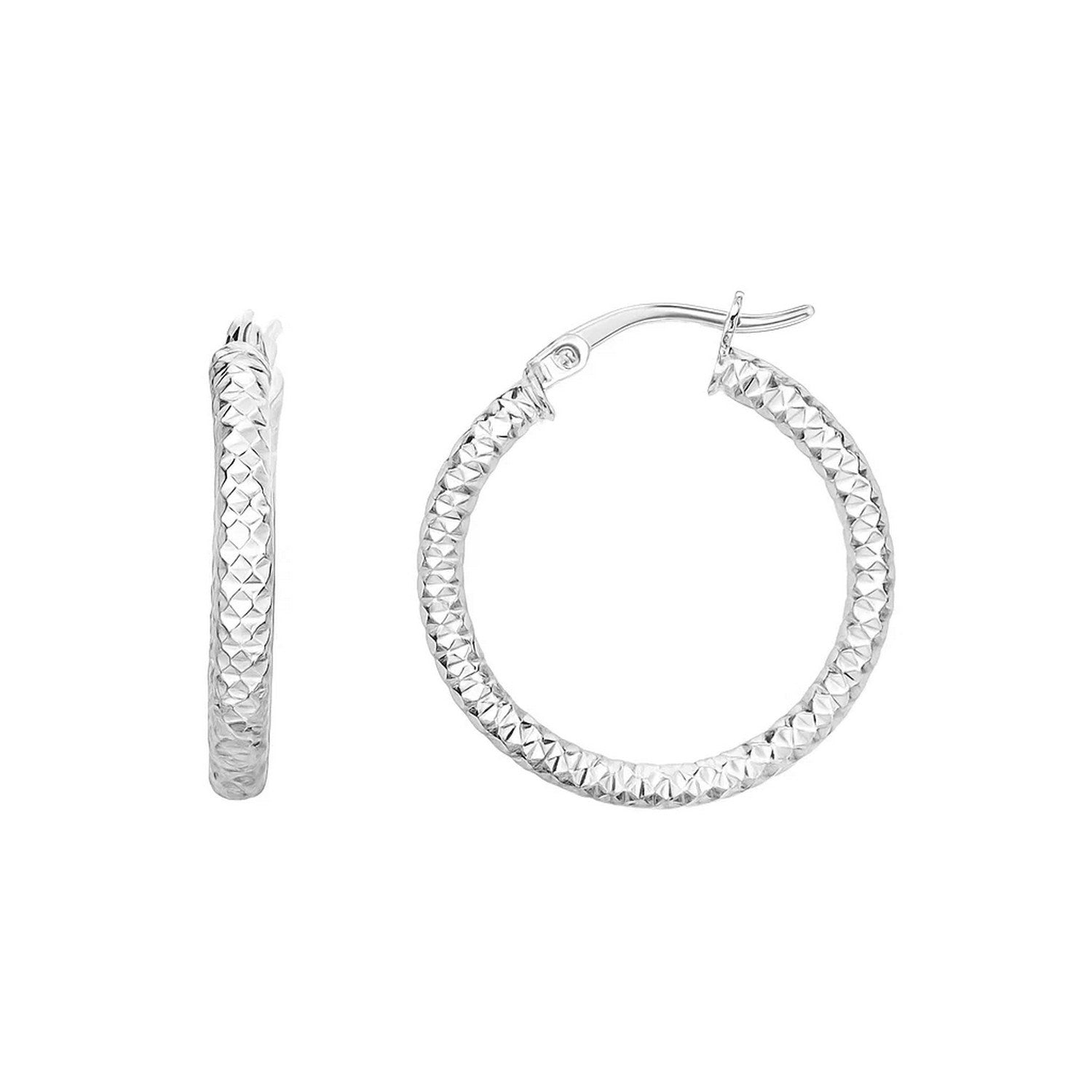Sterling Silver Large Hoop Earrings with Braid Texture(3x20mm) in a sleek high-contrast midnight luxury editorial style