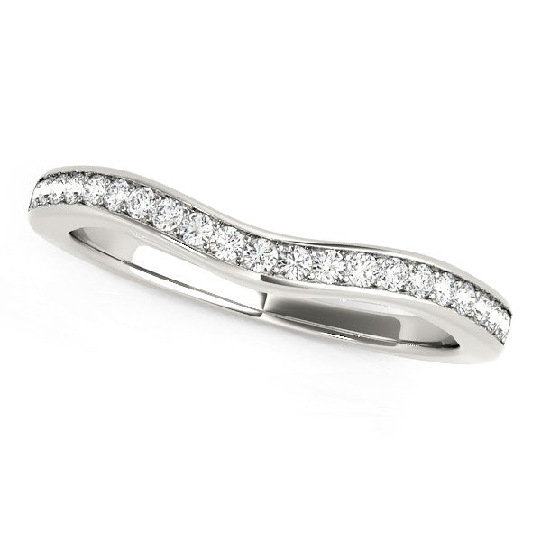 14k White Gold Curved Diamond Wedding Band (1/6 cttw) in a sleek high-contrast midnight luxury editorial style