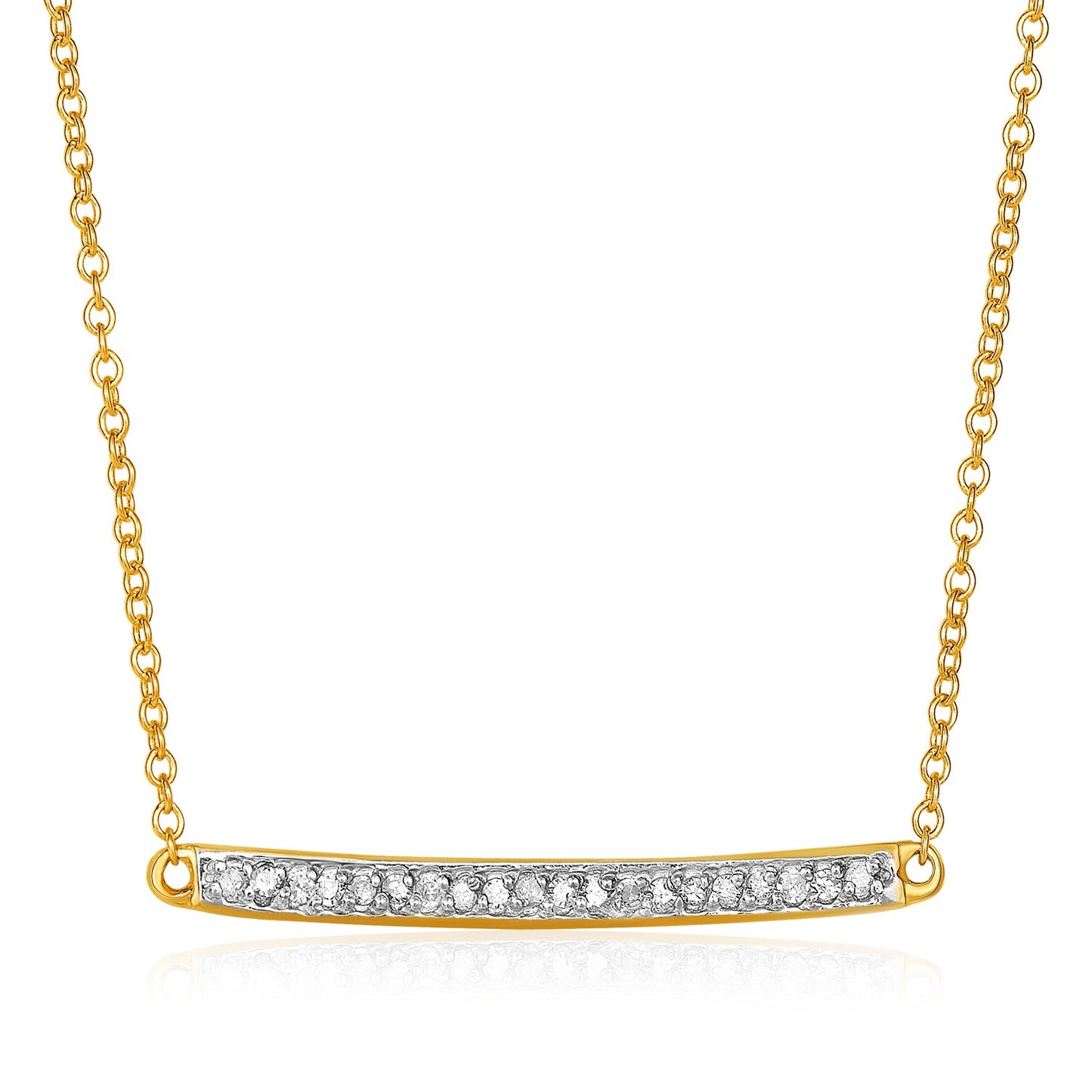 14k Yellow Gold Necklace with Gold and Diamond Bar (1/10 cttw) in a sleek high-contrast midnight luxury editorial style