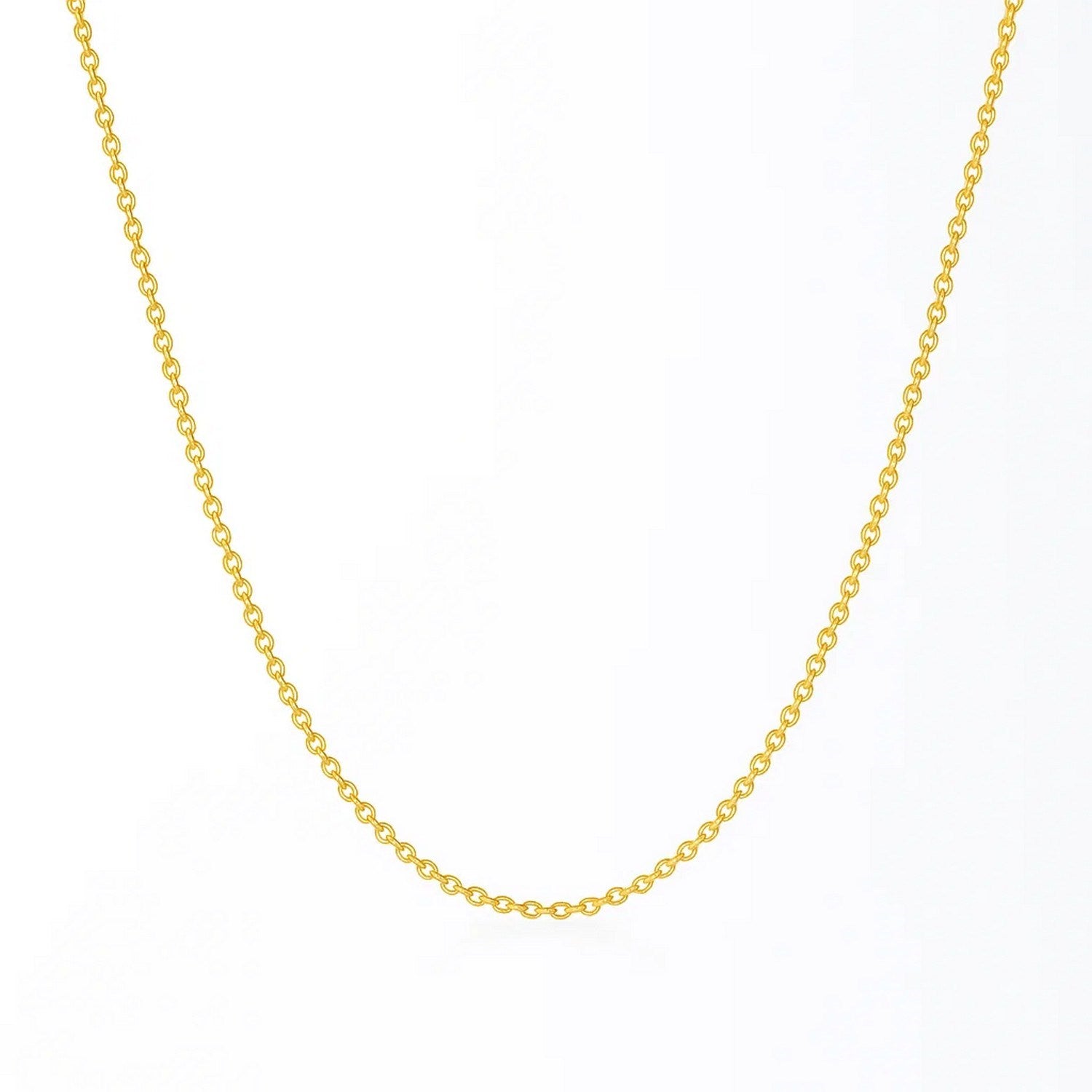 14k Yellow Gold Round Cable Link Chain (1.1 mm) in a sleek high-contrast midnight luxury editorial style