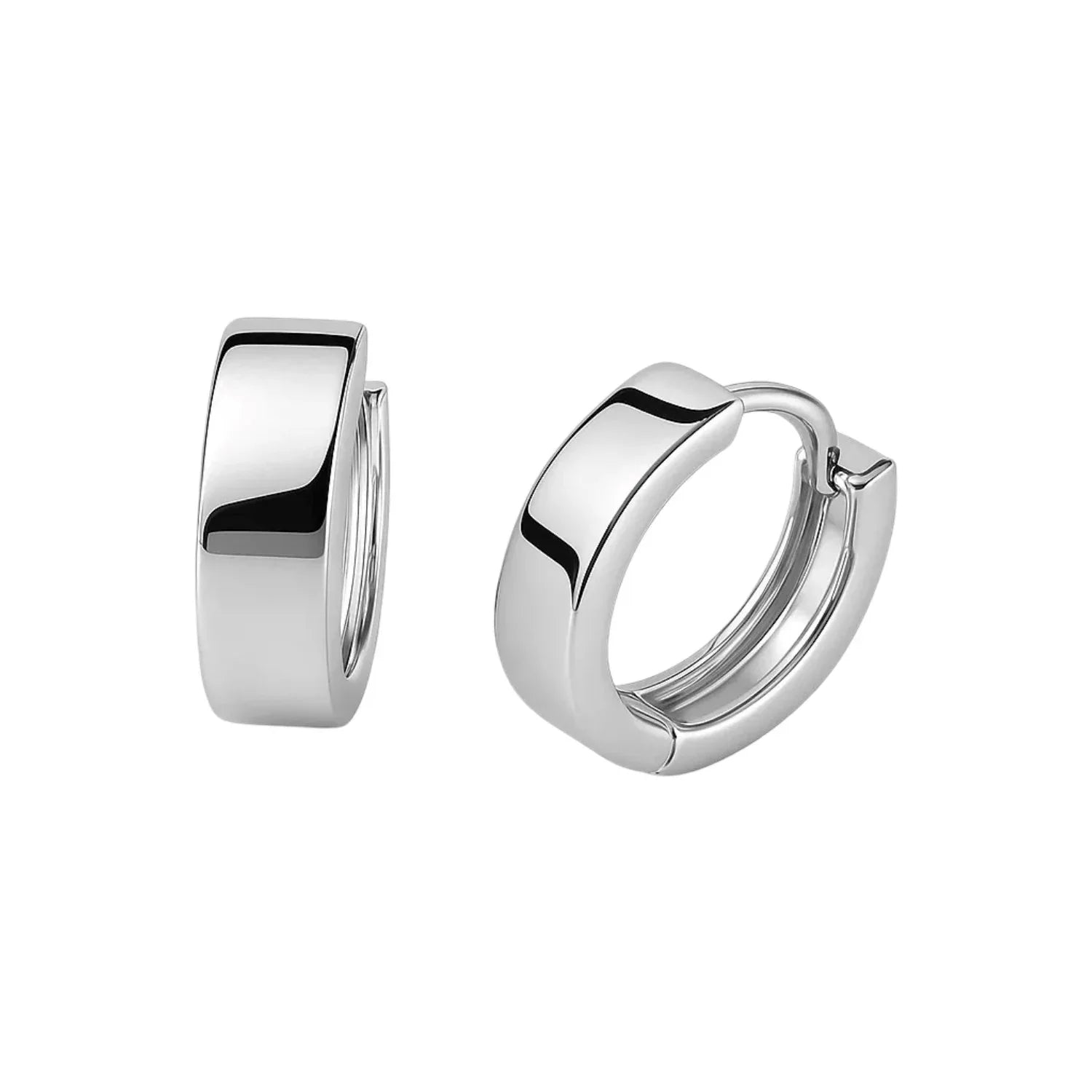 10k White Gold Snuggable Hoop Earrings in a sleek high-contrast midnight luxury editorial style