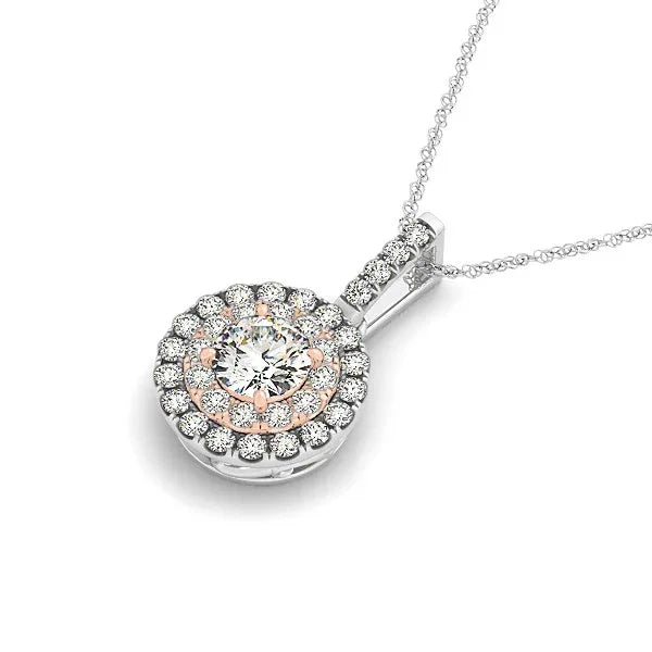Round Shape Halo Diamond Pendant in 14k White and Rose Gold (1/2 cttw) - Peelerie
