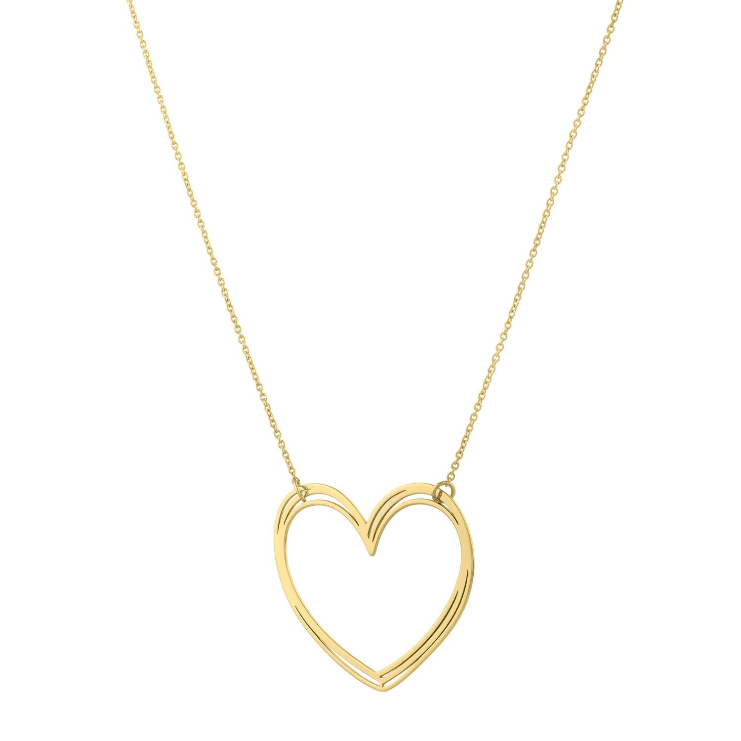 Large Open Heart Necklace in 14K Yellow Gold in a sleek high-contrast midnight luxury editorial style